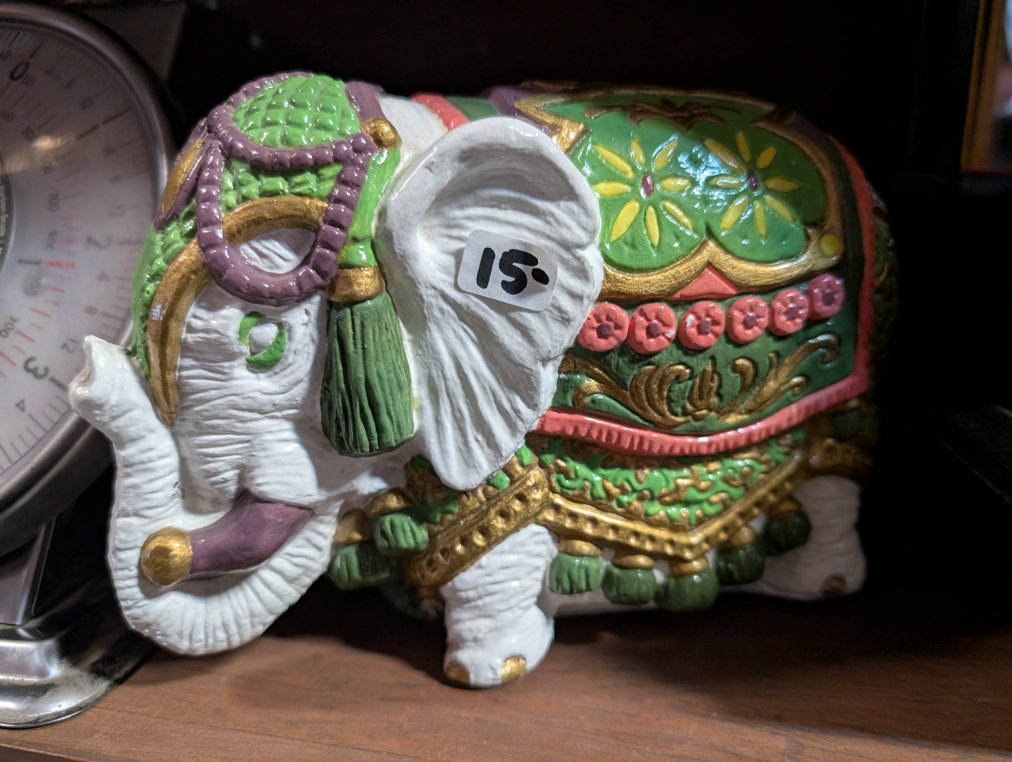 Small Decorative Elephant Figurine Hand-Painted Style Ornate Pattern Display Piece