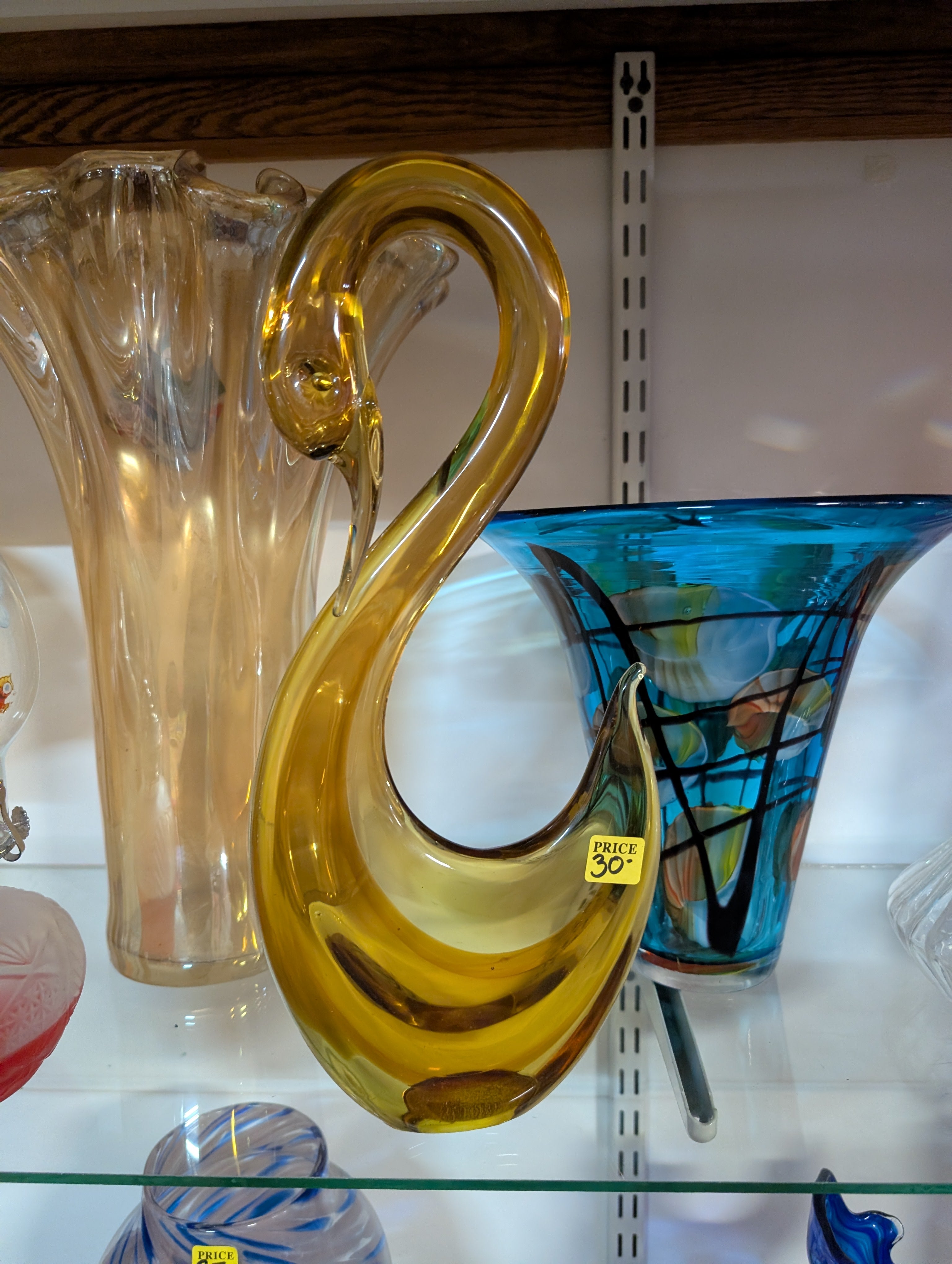 Vintage Amber Art Glass Swan Vase Hand Blown Decorative Display Collectible