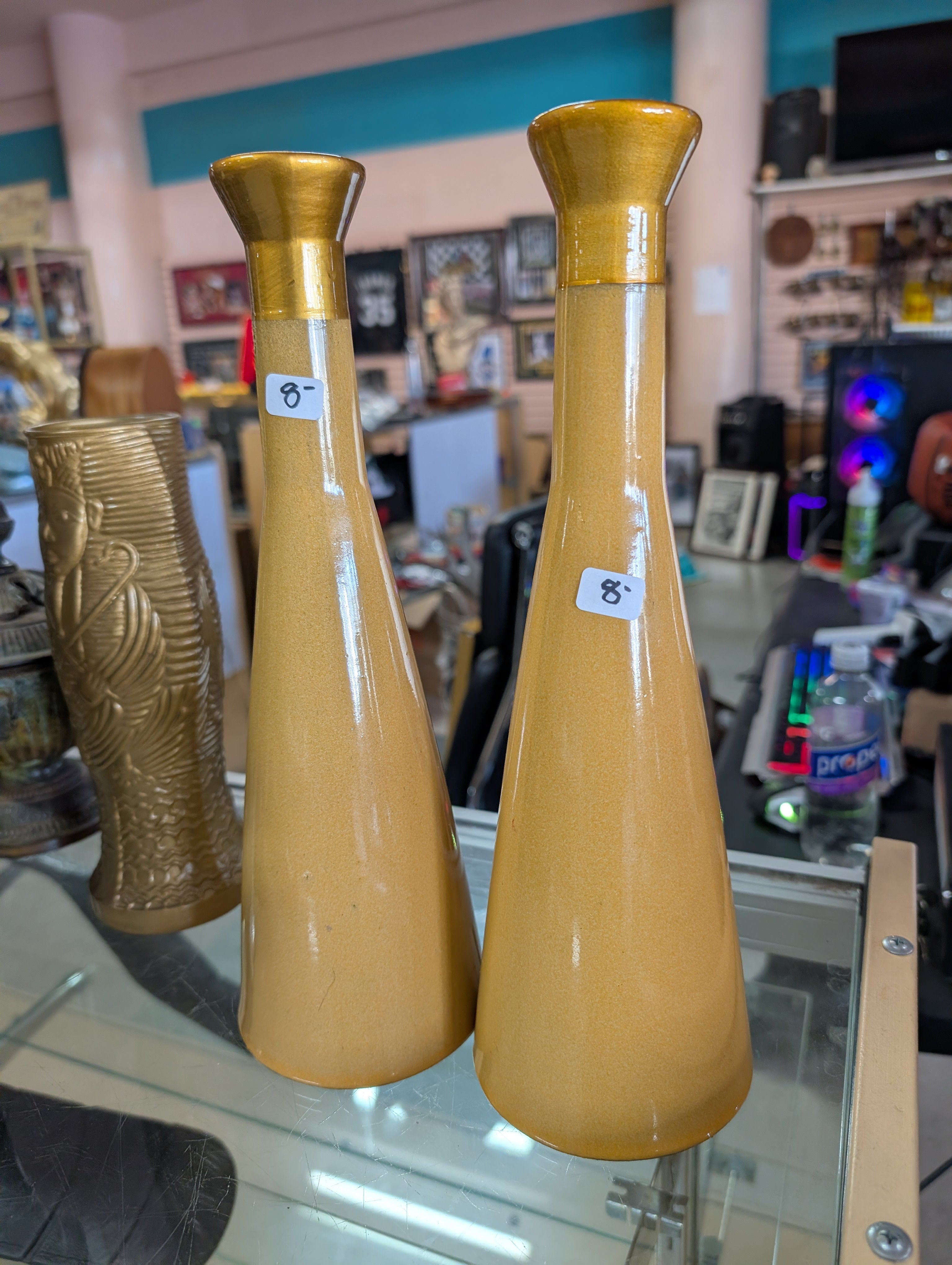 Mid Century Style Mustard Yellow Ceramic Candle Holder
