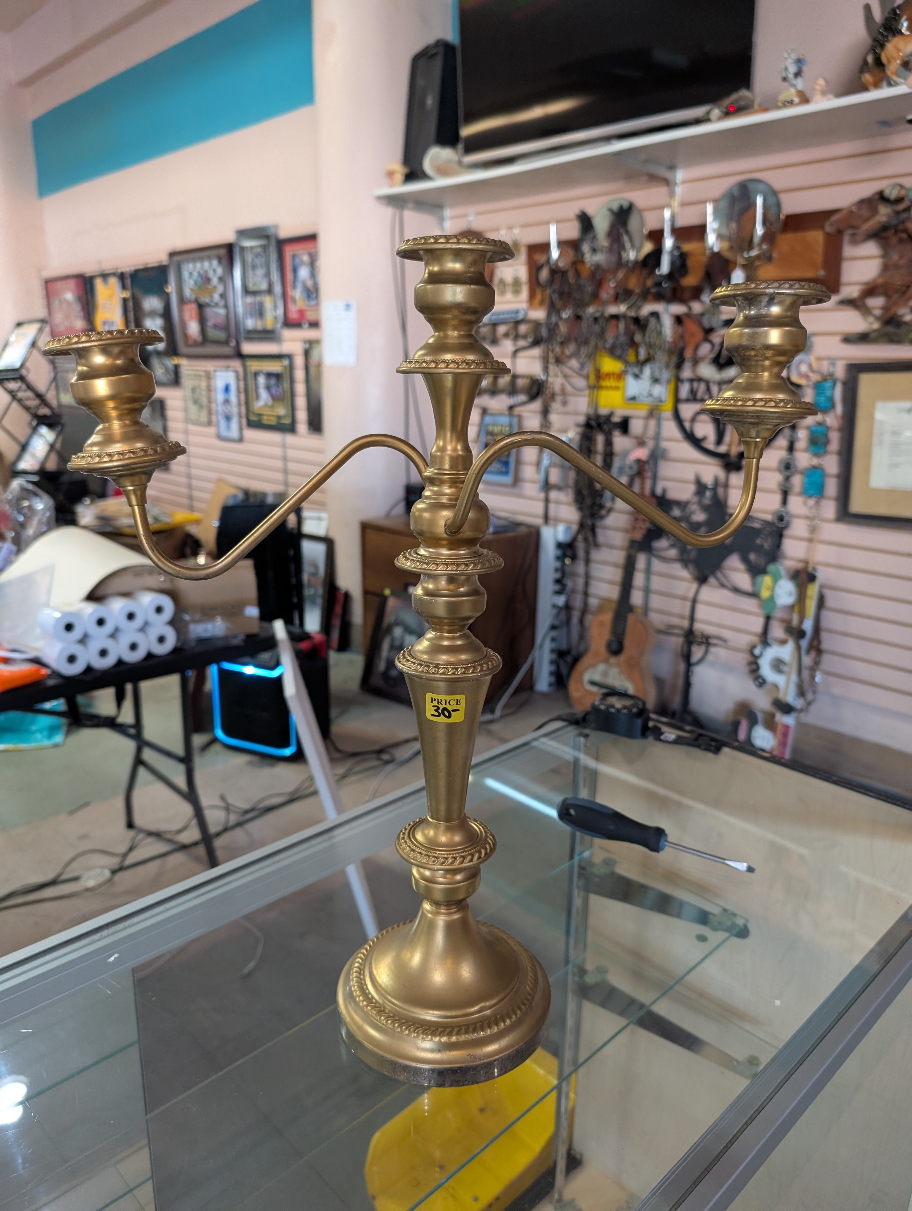 Brass Three Arm Candelabra Taper Candle Holder Traditional Decor Display Tabletop