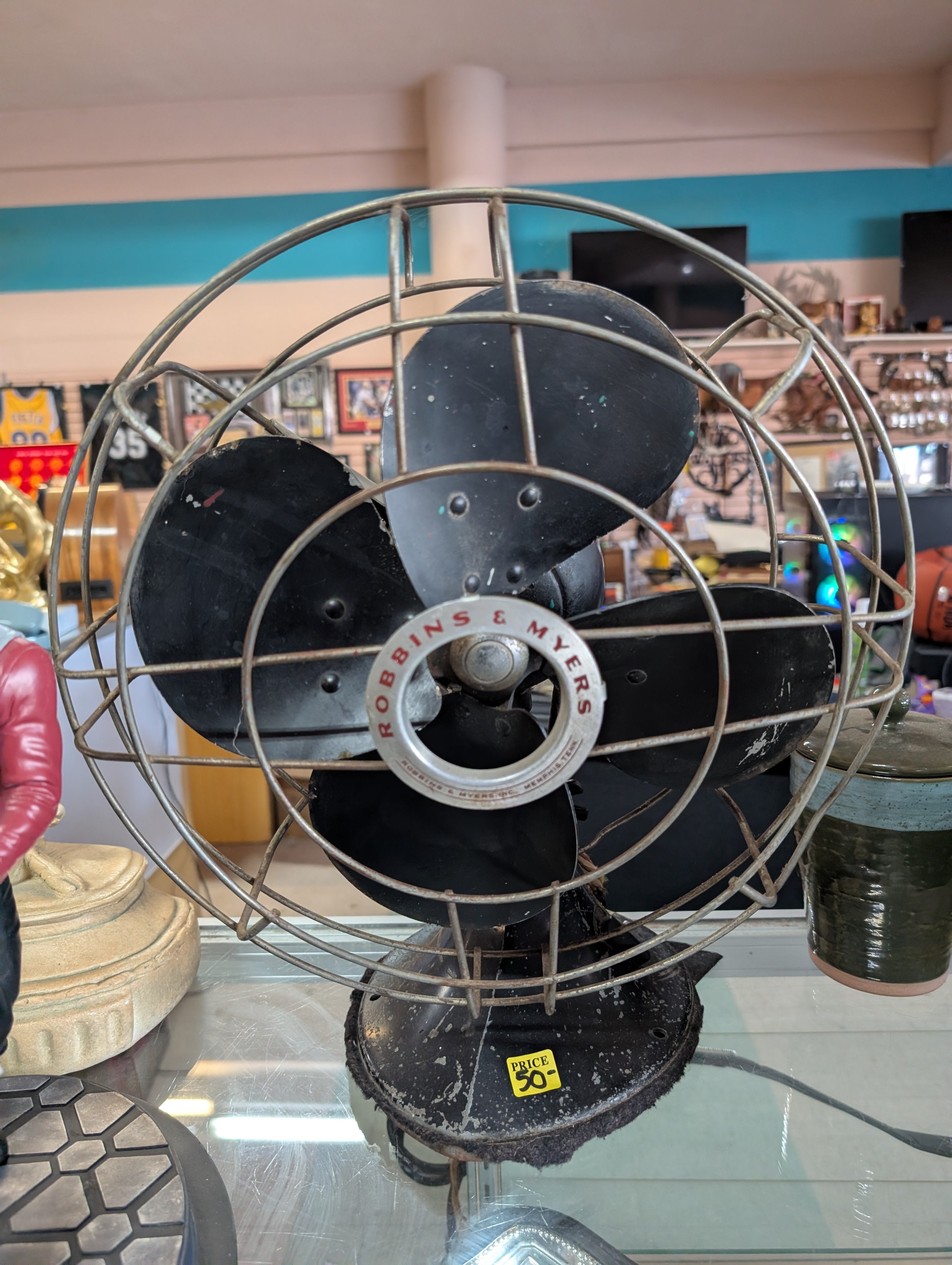 Vintage Robbins Myers Cast Iron Electric Desk Fan Industrial Collectible Decor