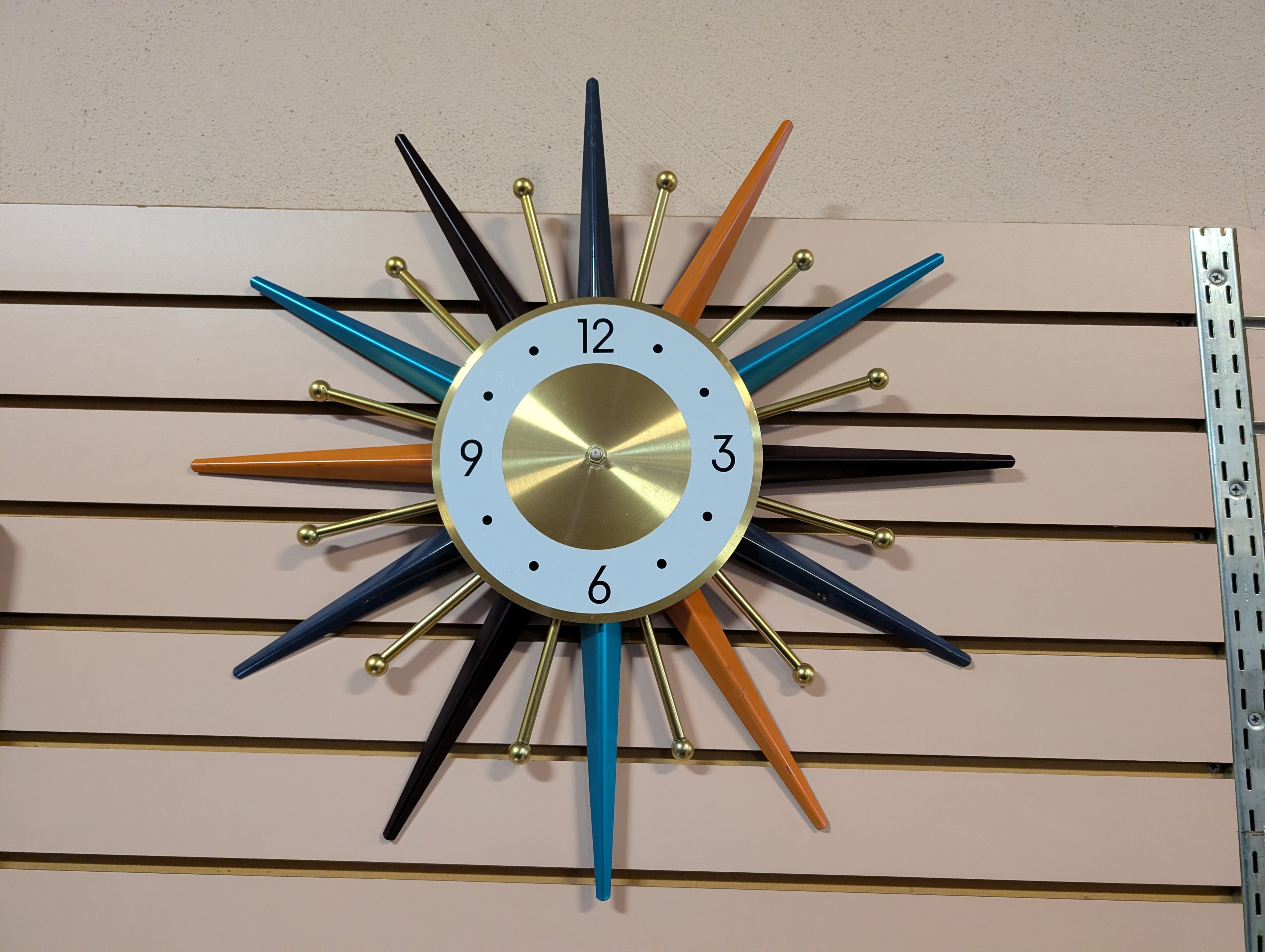 Vintage Mid Century Atomic Starburst Wall Clock Multicolor MISSING HANDS