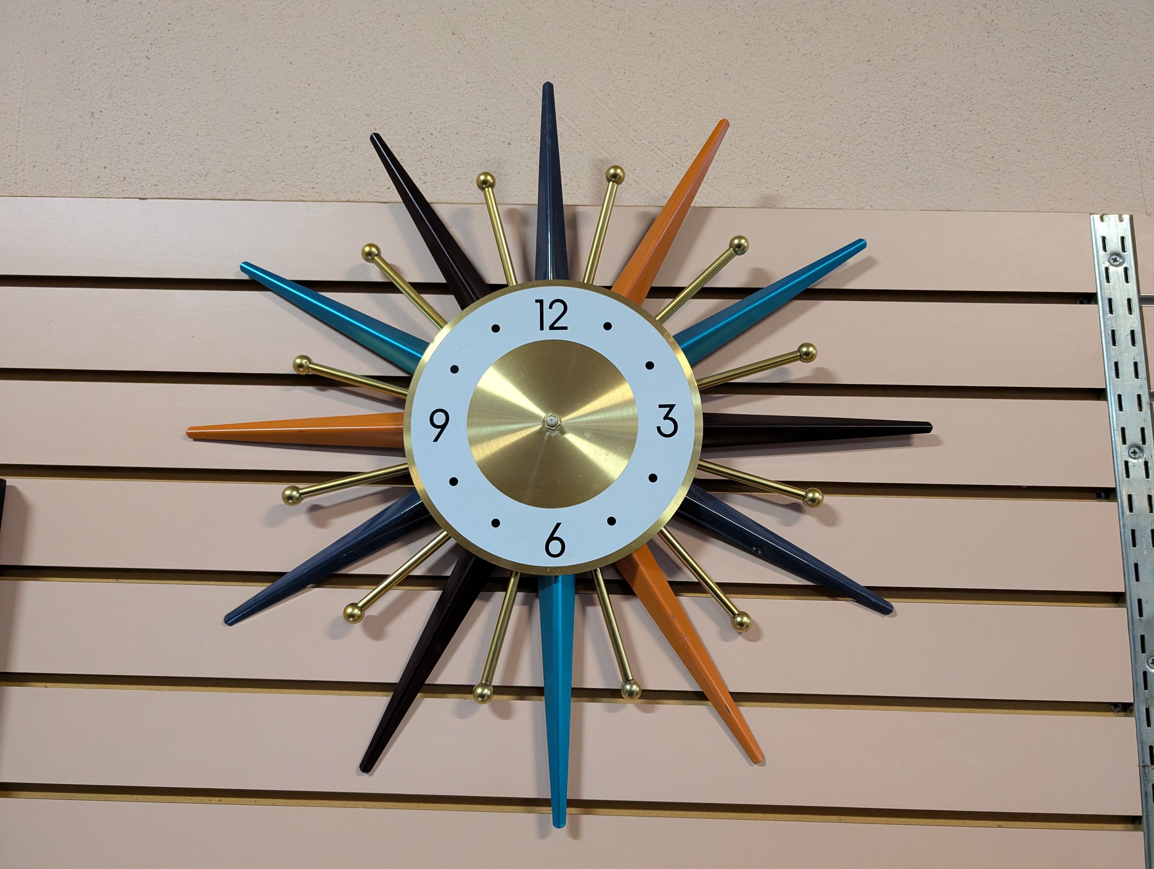 Vintage Mid Century Atomic Starburst Wall Clock Multicolor MISSING HANDS