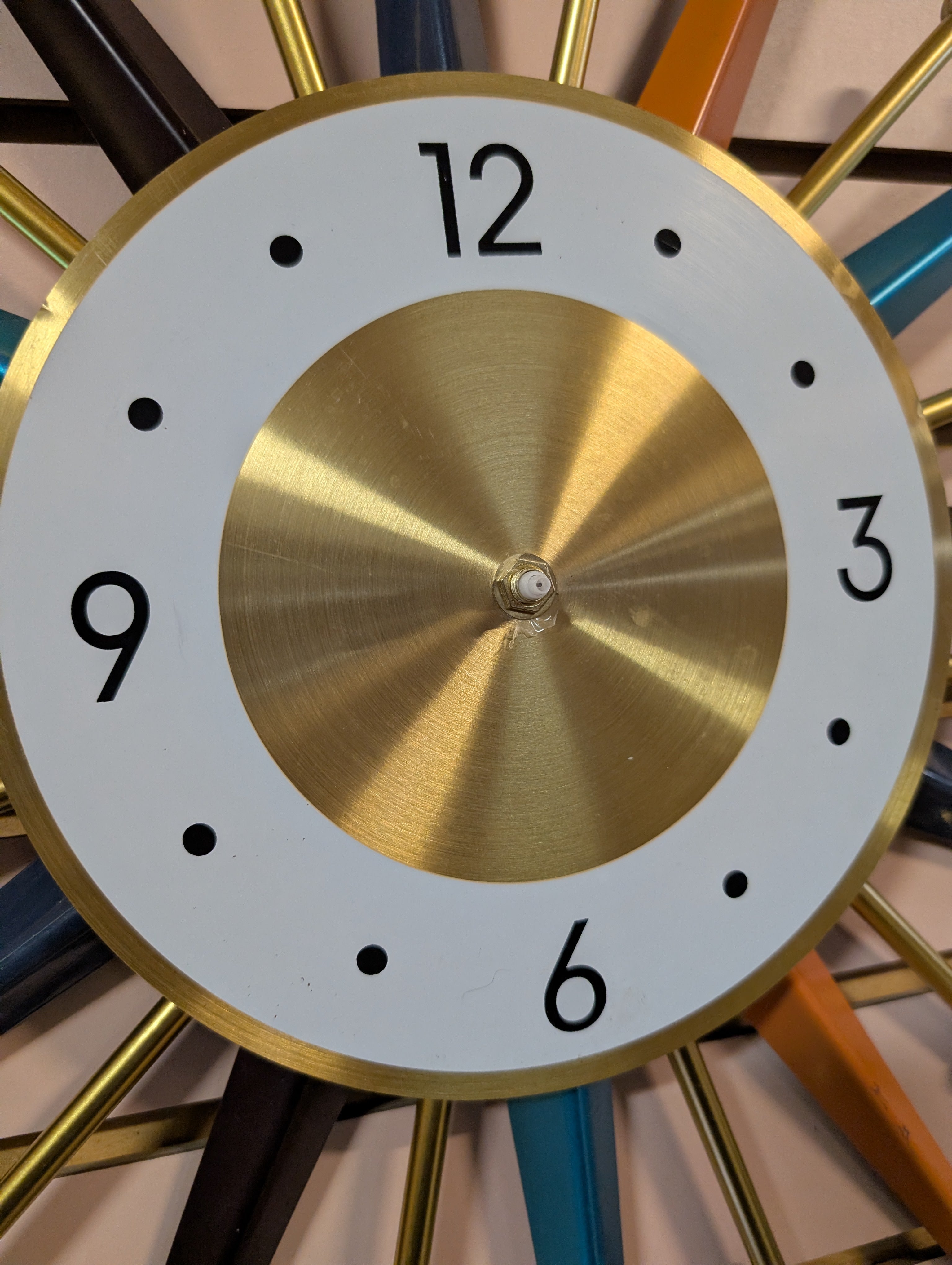 Vintage Mid Century Atomic Starburst Wall Clock Multicolor MISSING HANDS