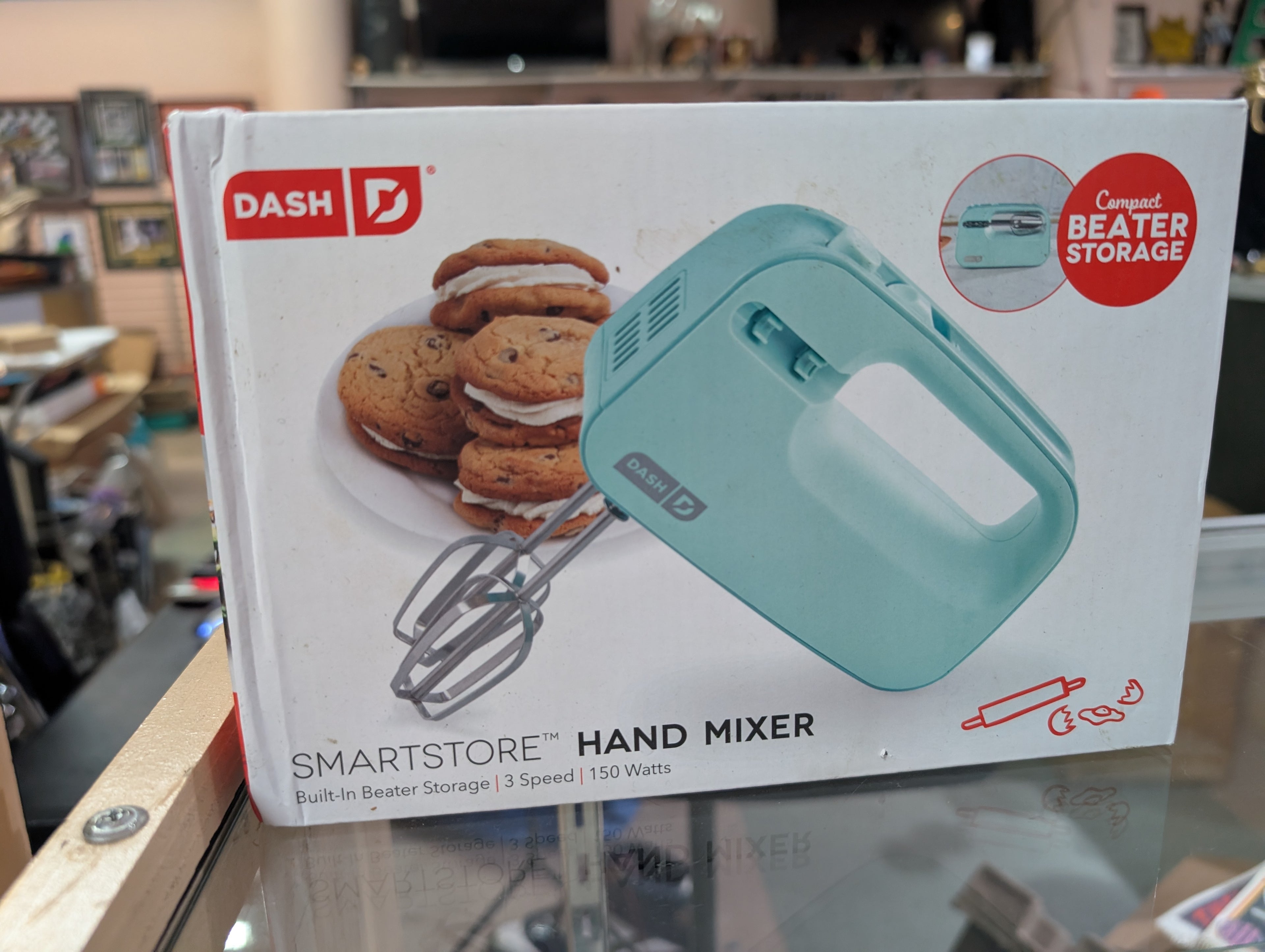 Dash SmartStore Hand Mixer Aqua Compact Beater Storage 3 Speed 150W Electric