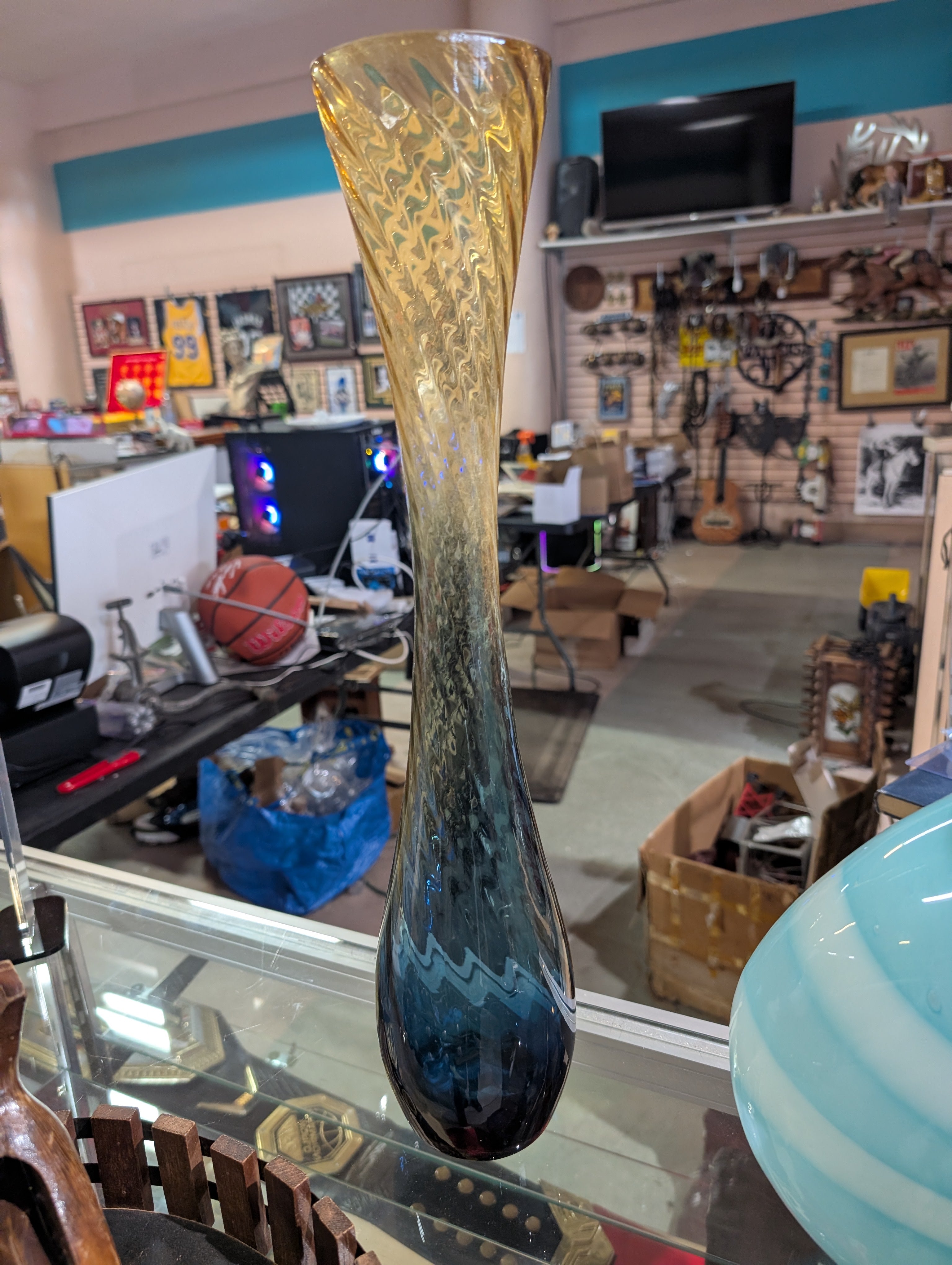 Vintage Alfred Taube Optic Hand Blown Art Glass Vase Tall Decor Centerpiece