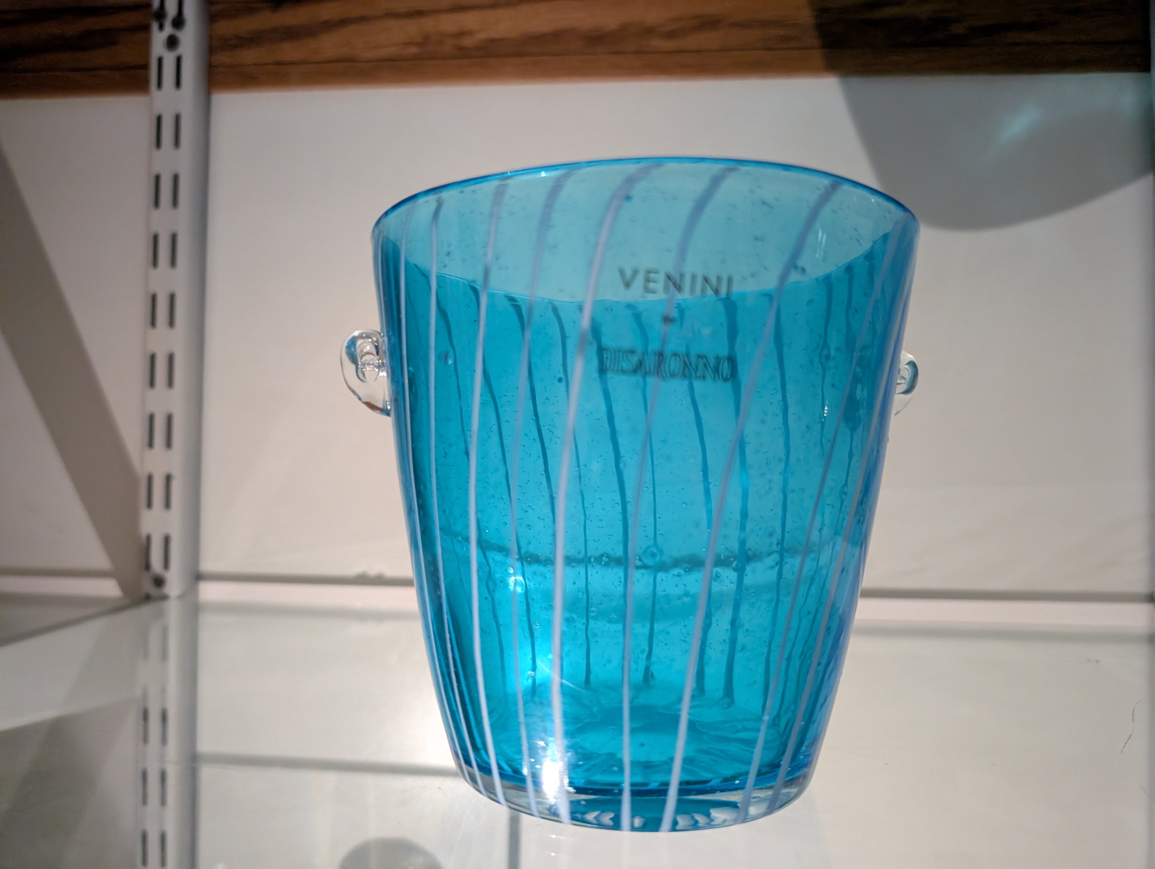 Vintage Venini Disaronno Blue Art Glass Ice Bucket Italian Murano Style Decor