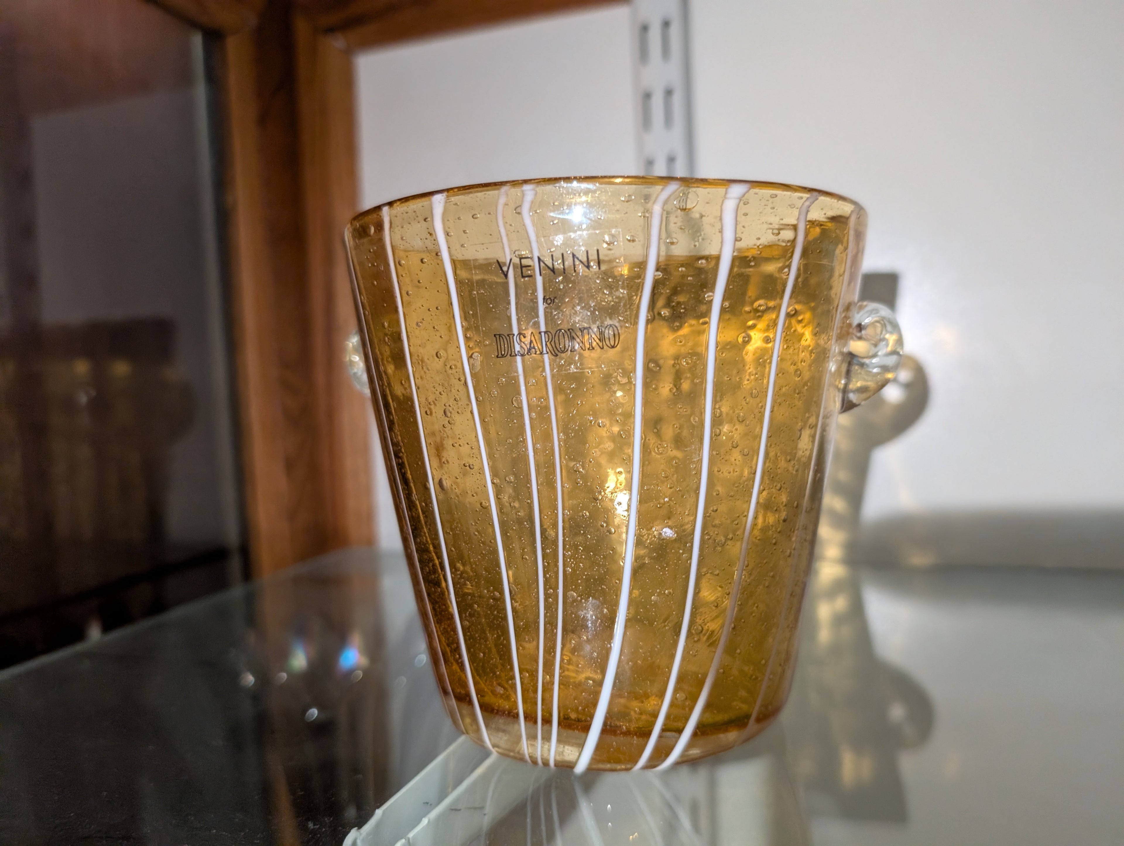 Vintage Venini Disaronno Amber Art Glass Ice Bucket Italian Murano Style Decor