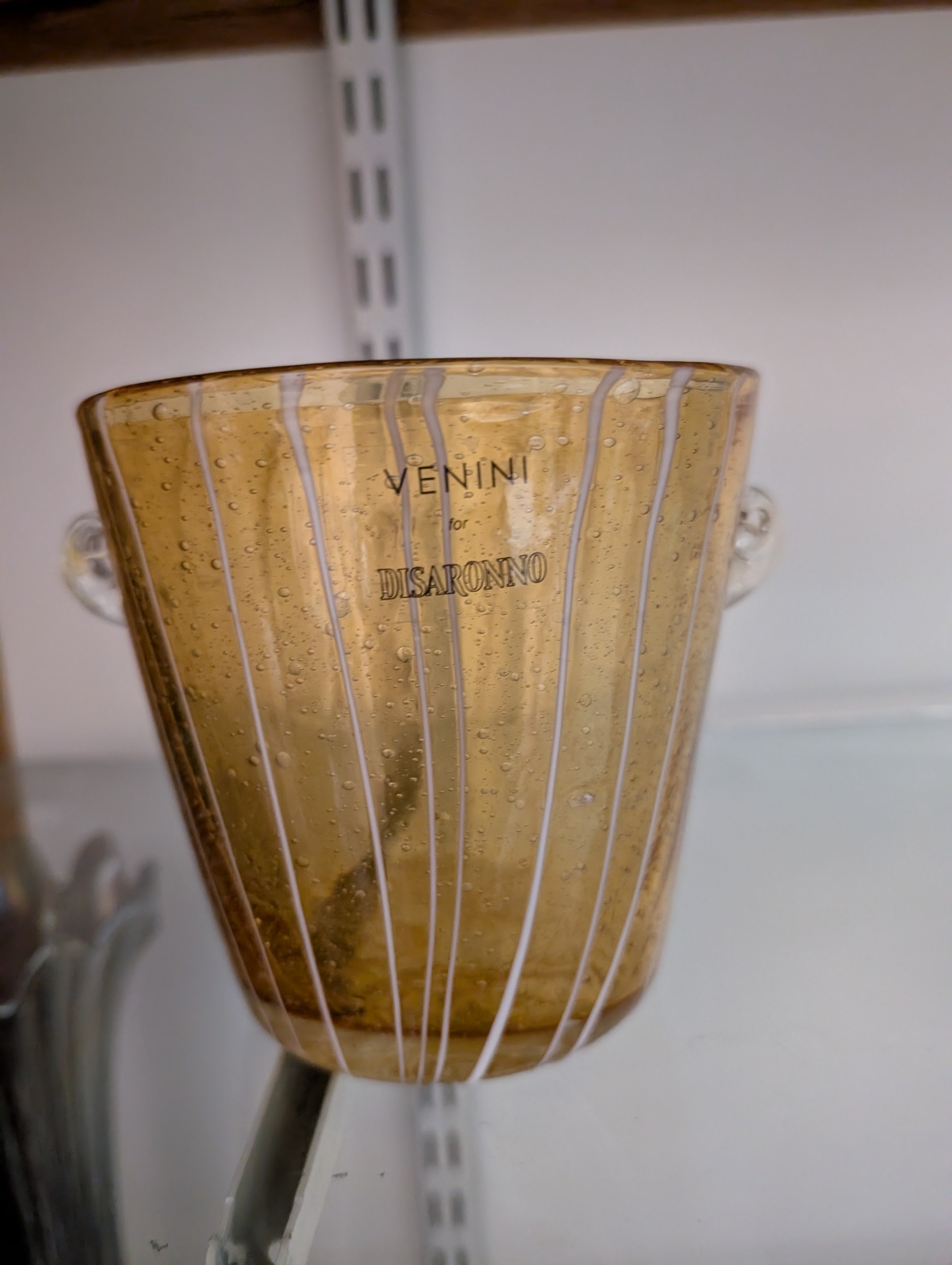 Vintage Venini Disaronno Amber Art Glass Ice Bucket Italian Murano Style Decor