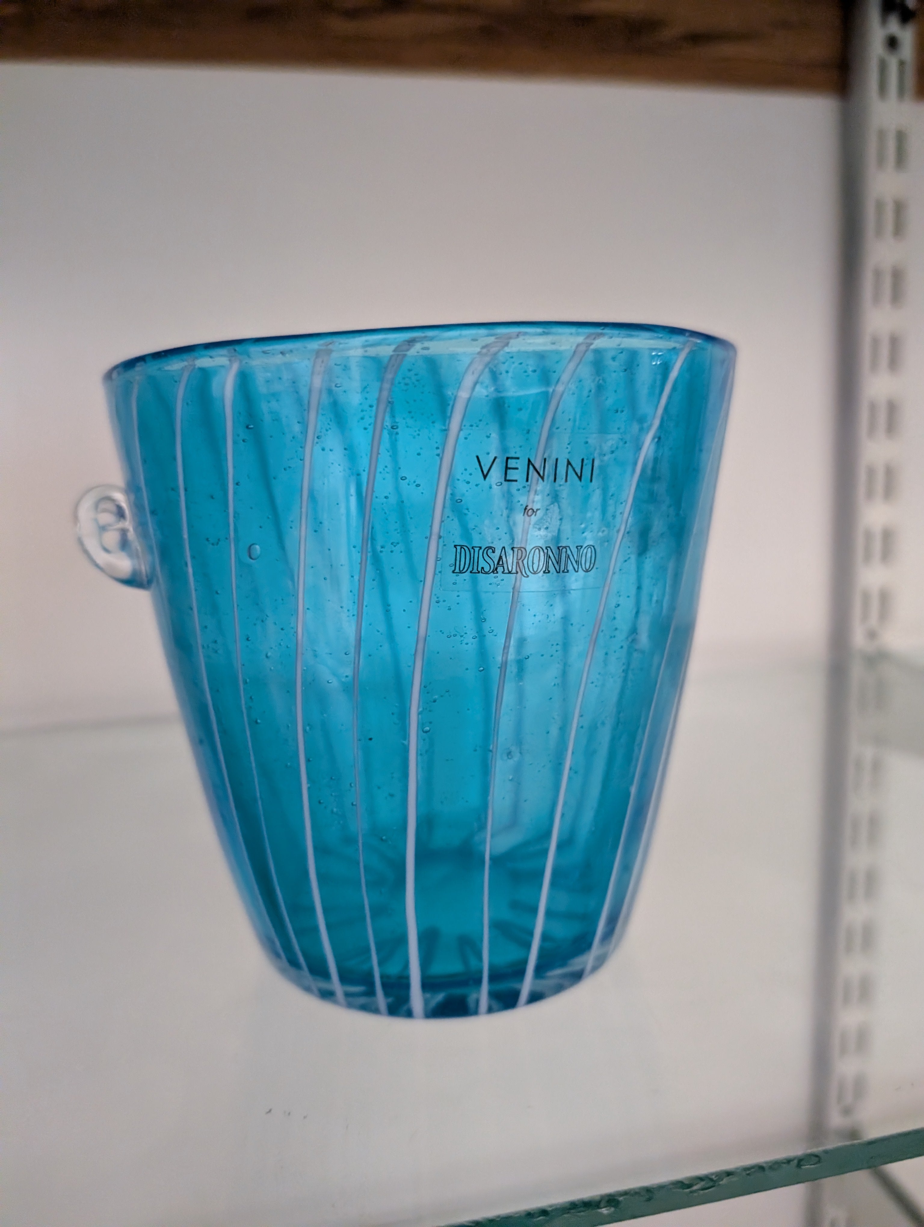 Vintage Venini Disaronno Blue Art Glass Ice Bucket Italian Murano Style Decor