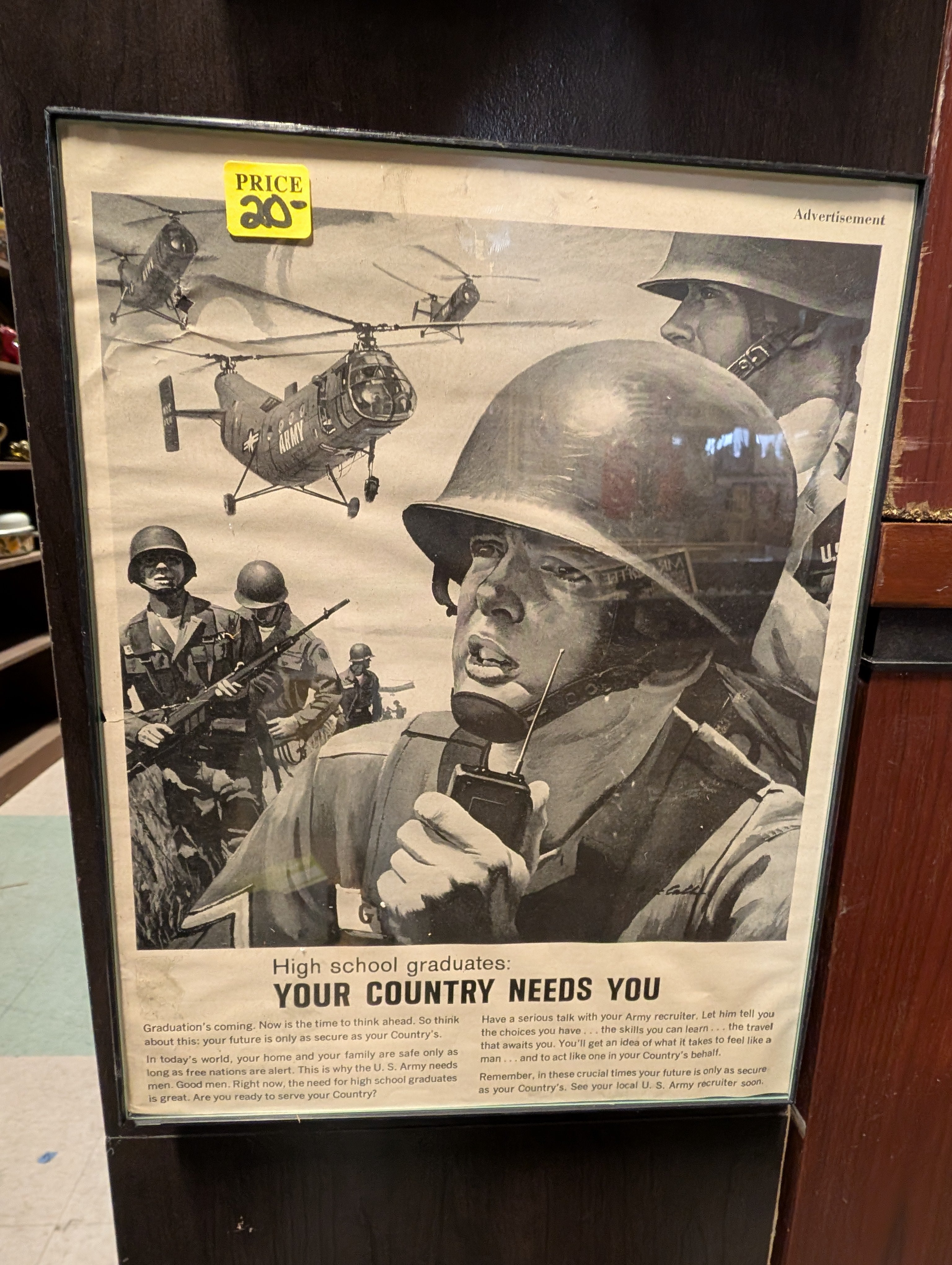 Vintage U.S. Army Recruitment Advertisement Framed Print Your Country Needs You