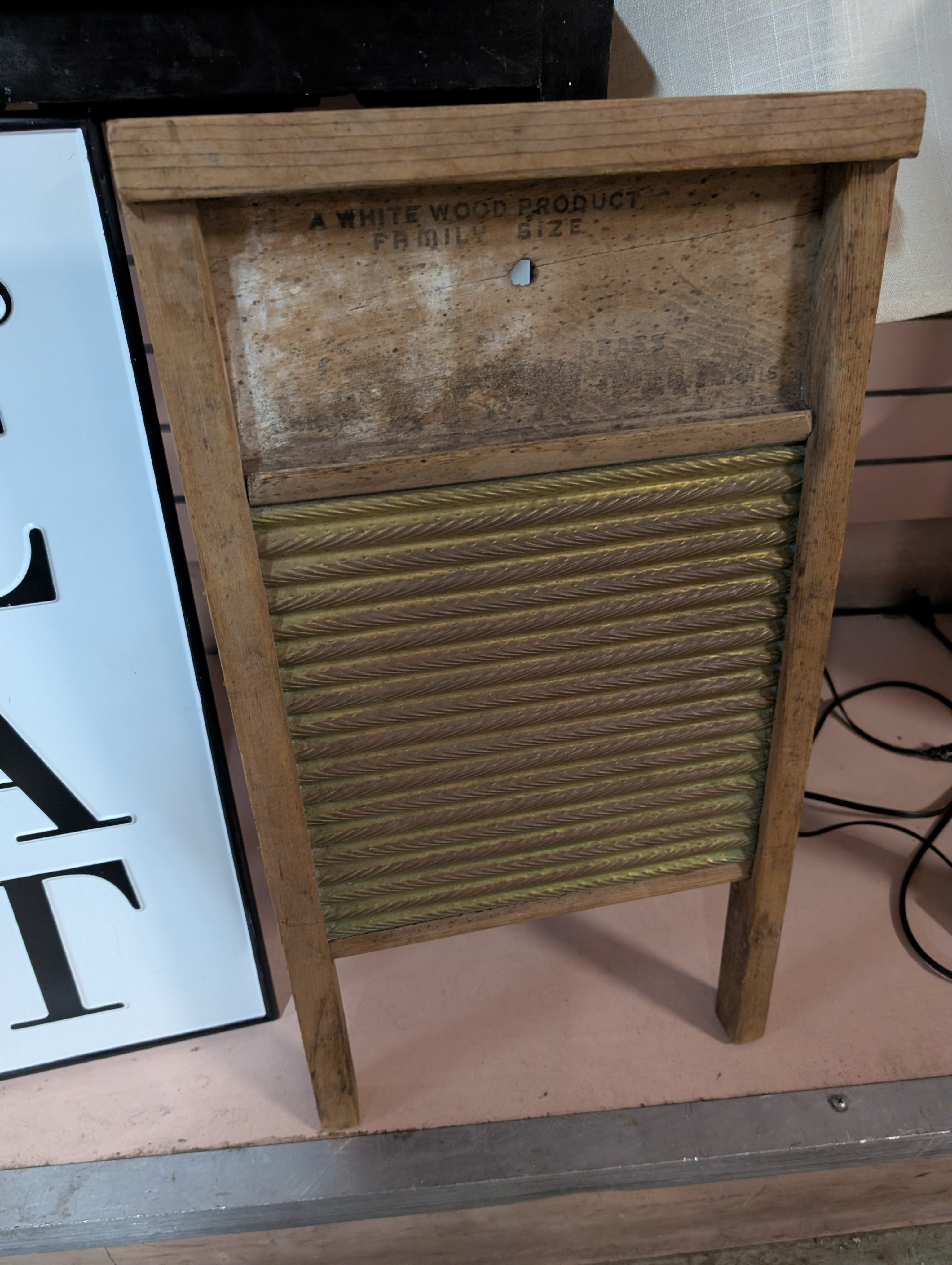 Vintage White Wood Brass Washboard Family Size Western Washboard Sales Chicago