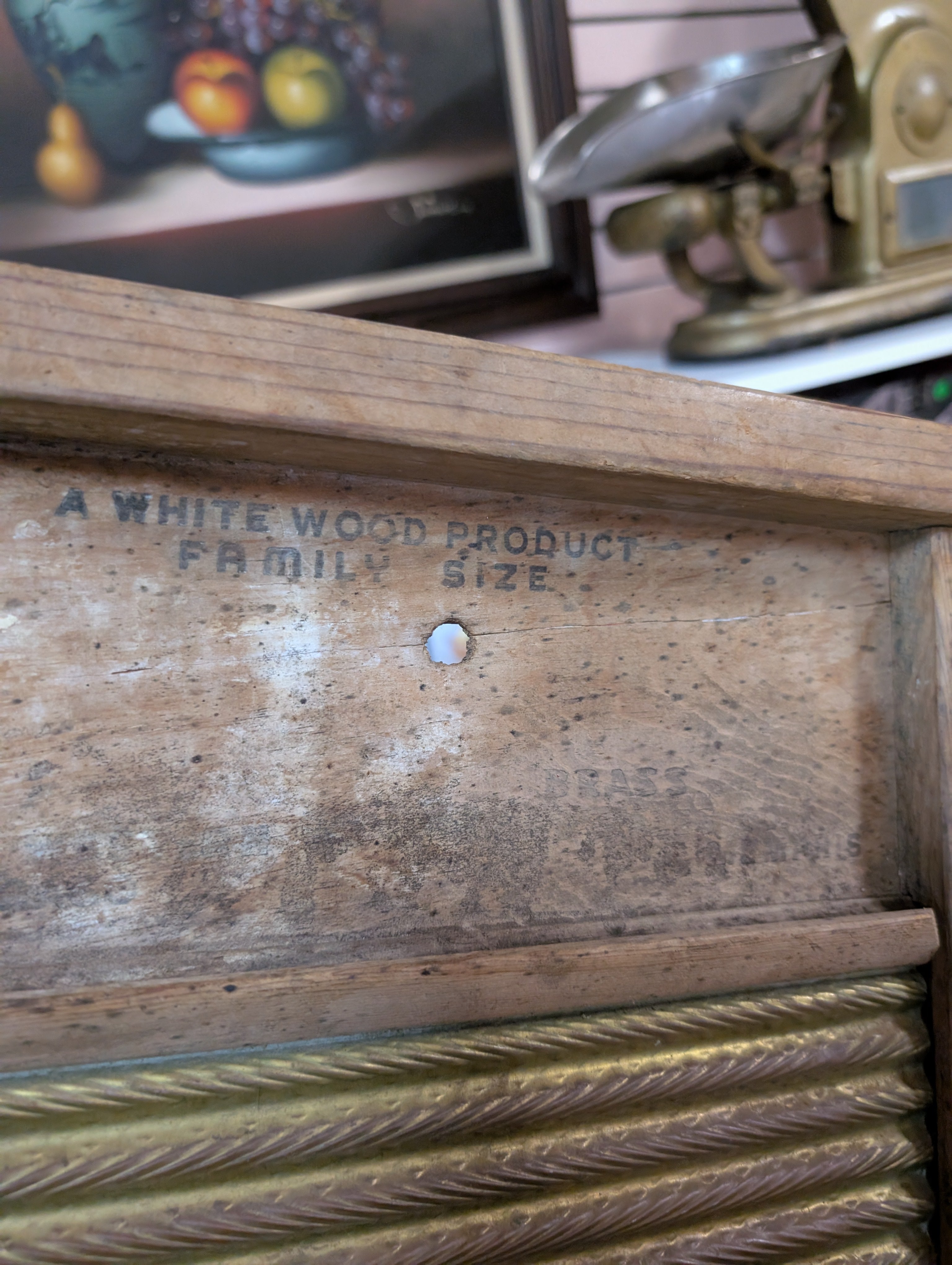 Vintage White Wood Brass Washboard Family Size Western Washboard Sales Chicago