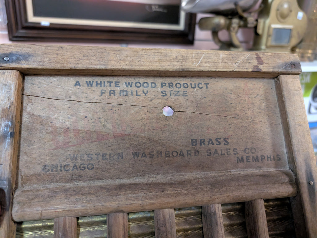 Vintage White Wood Brass Washboard Family Size Western Washboard Sales Chicago