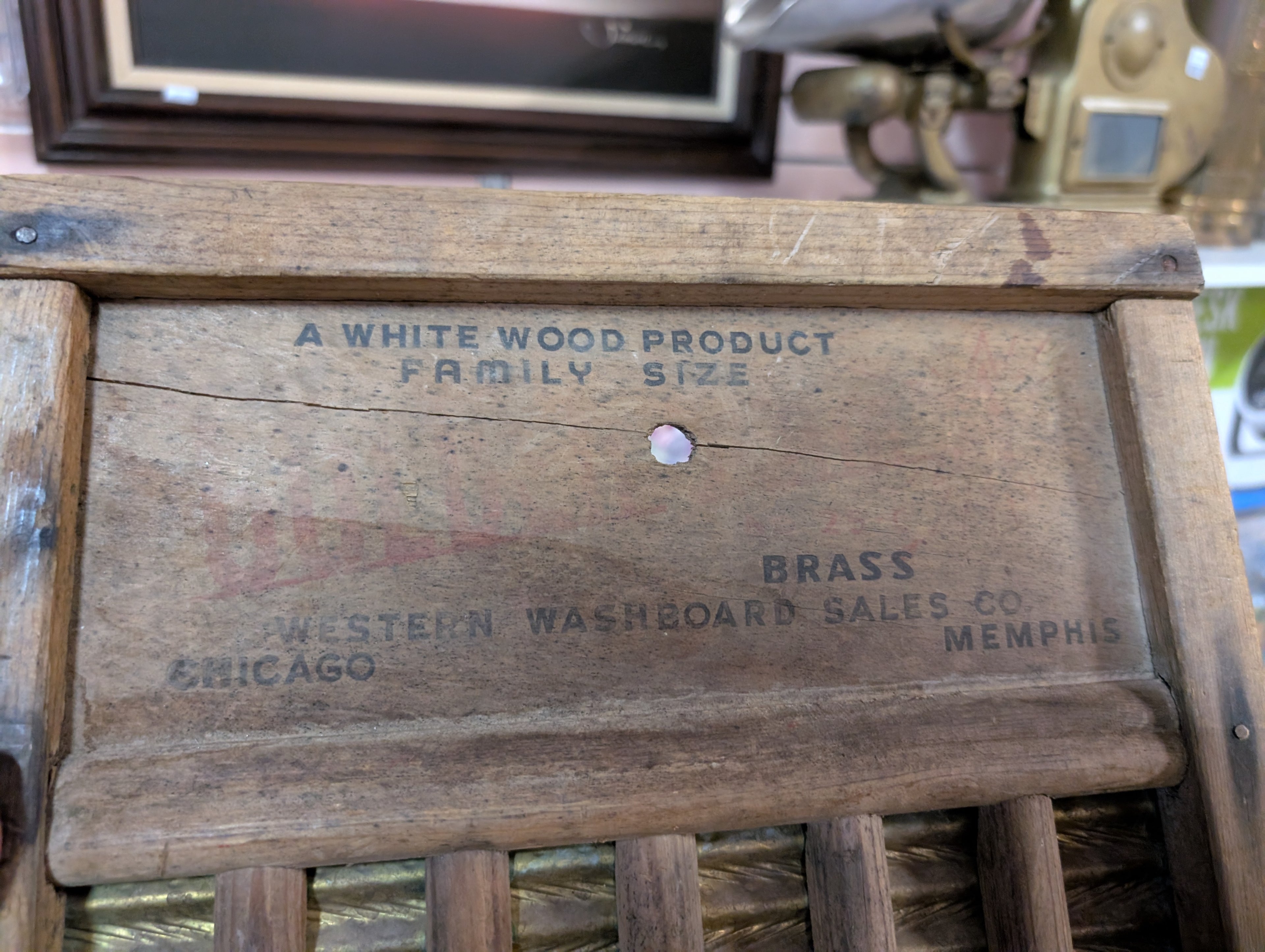 Vintage White Wood Brass Washboard Family Size Western Washboard Sales Chicago