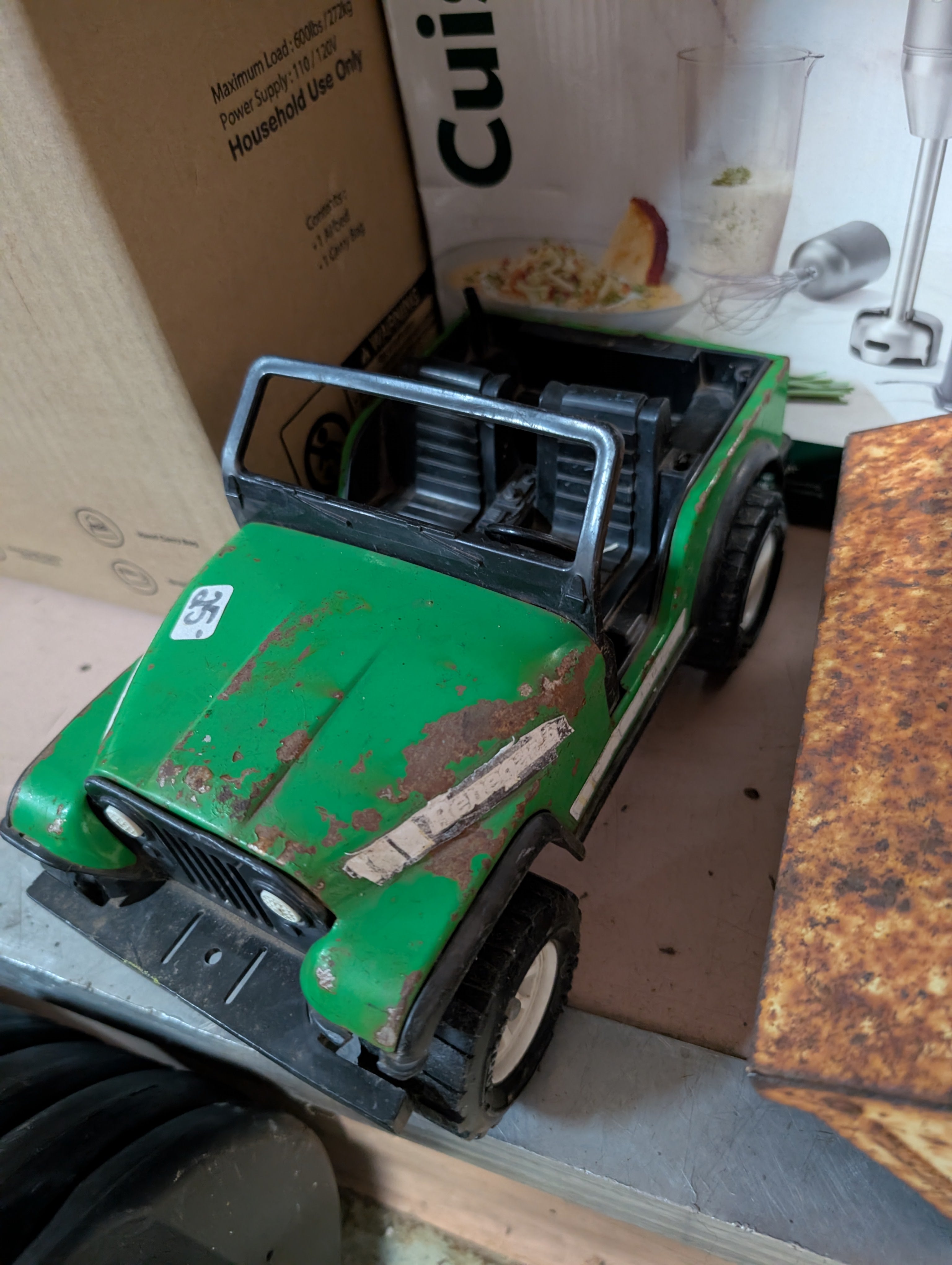 Vintage Pressed Steel Toy Jeep Green Diecast Style Collectible Vehicle Playwear