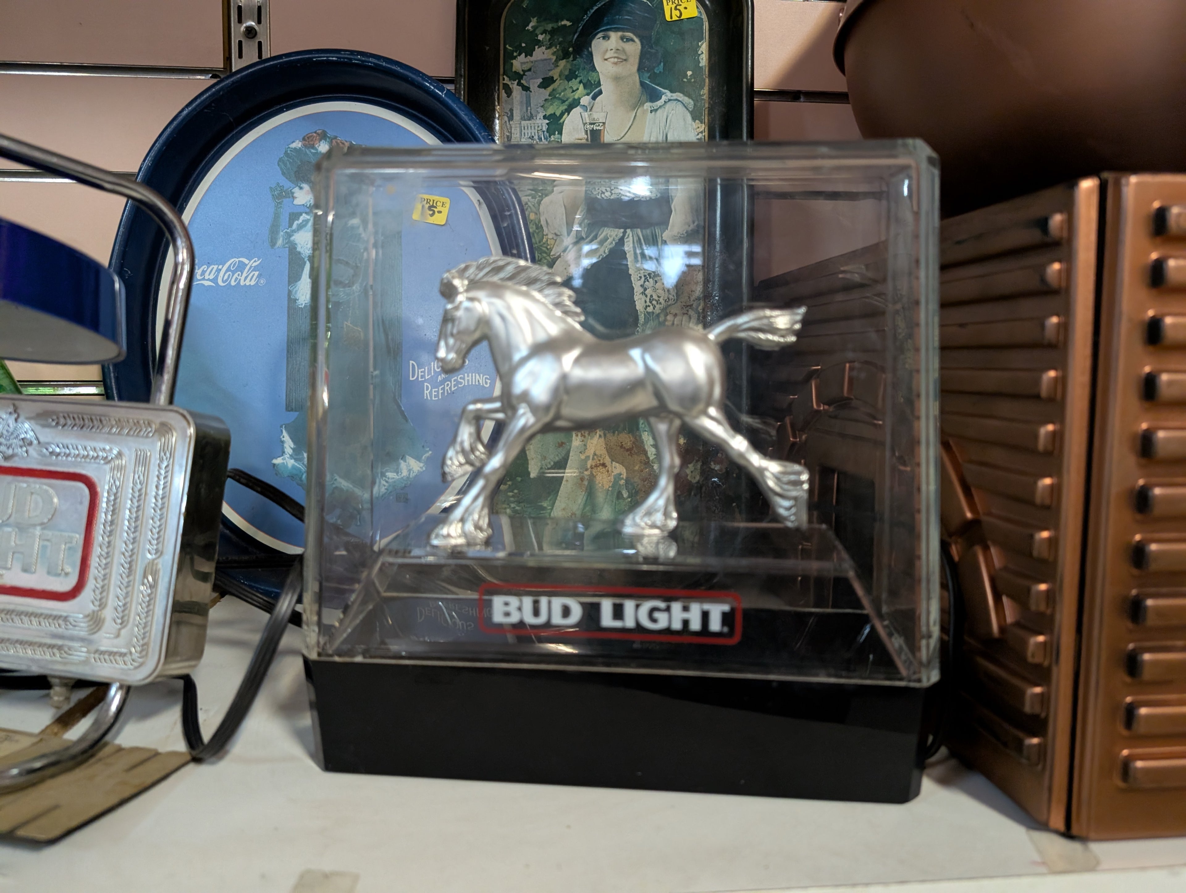 Bud Light Silver Horse Display Figurine Acrylic Case Beer Bar Advertising Decor