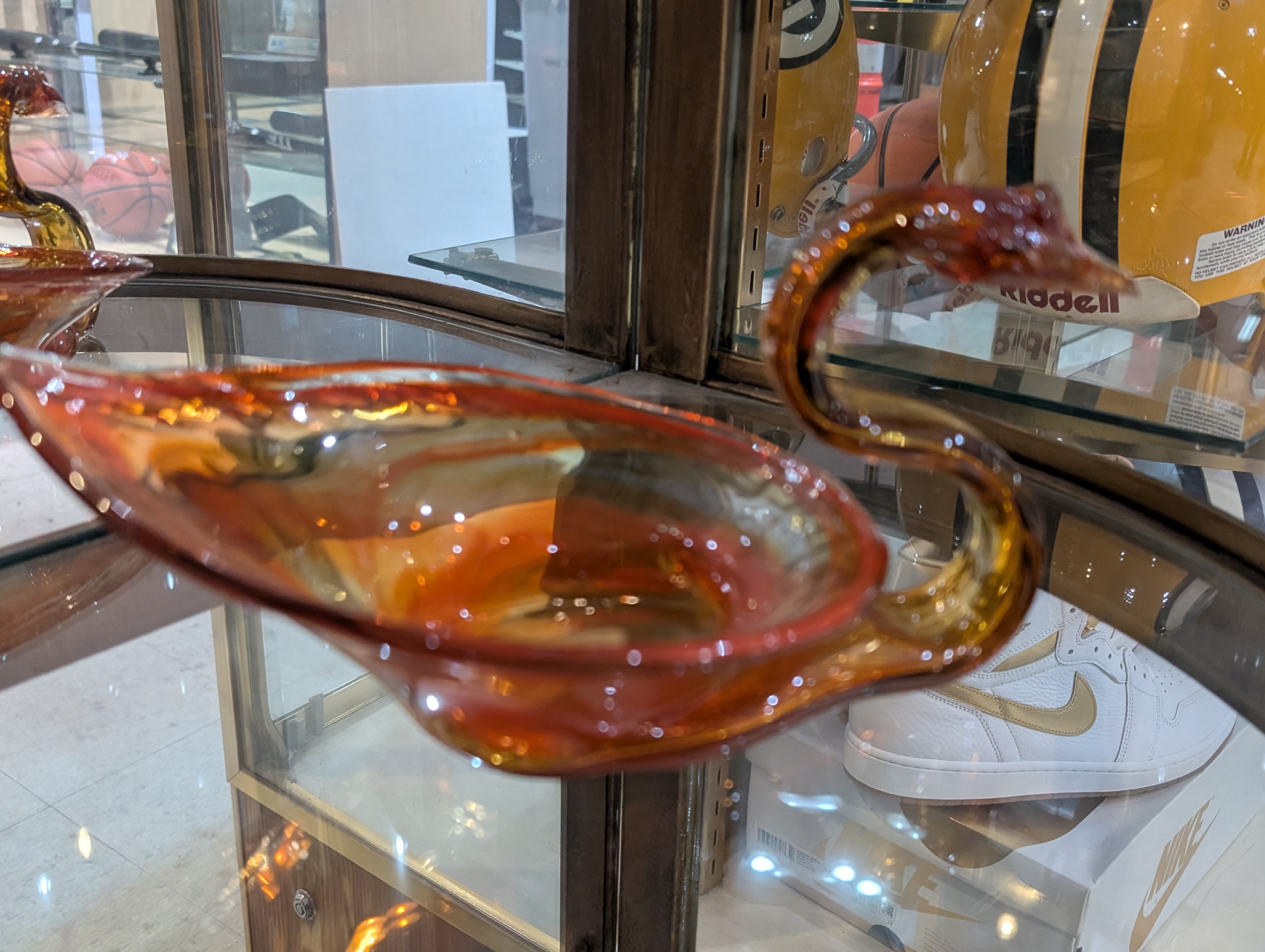 Vintage Hand Blown Amber Art Glass Swan Ashtray Mid Century Collectible Display