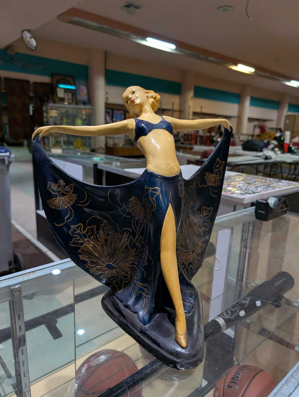Vintage Marbello Artcraft Dancing Lady Figurine Blue Gown Gold Floral Statue