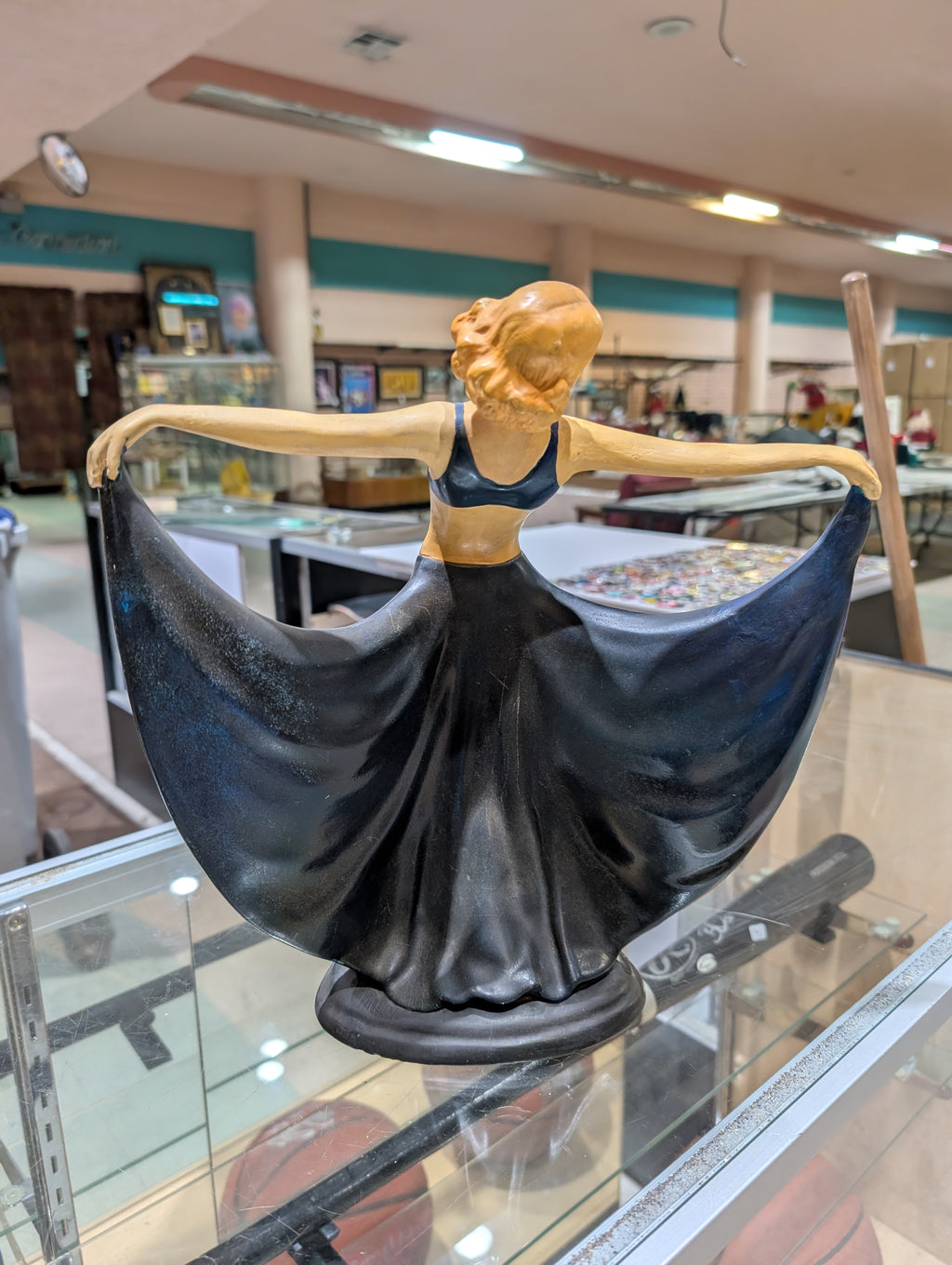Vintage Marbello Artcraft Dancing Lady Figurine Blue Gown Gold Floral Statue
