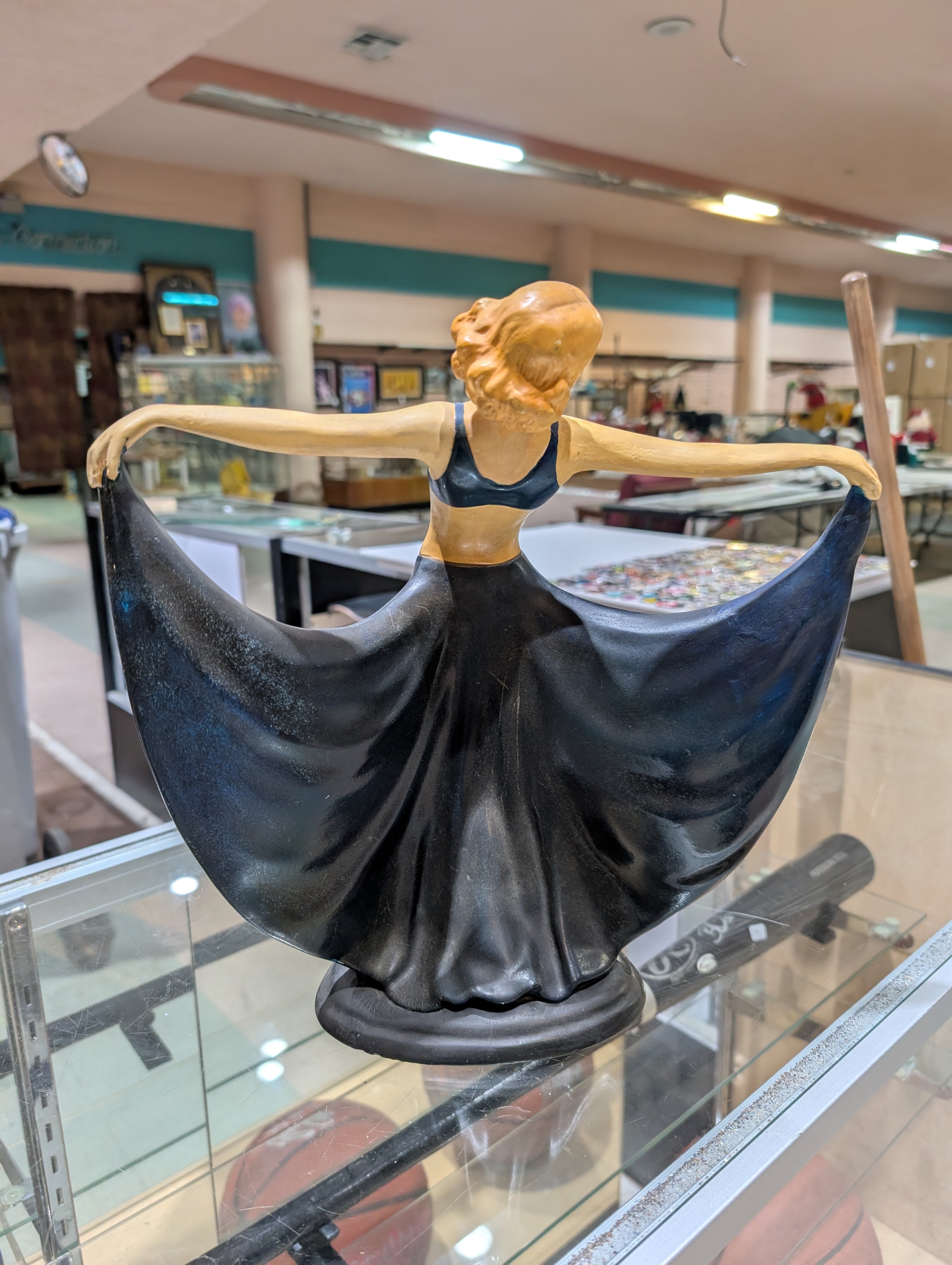 Vintage Marbello Artcraft Dancing Lady Figurine Blue Gown Gold Floral Statue