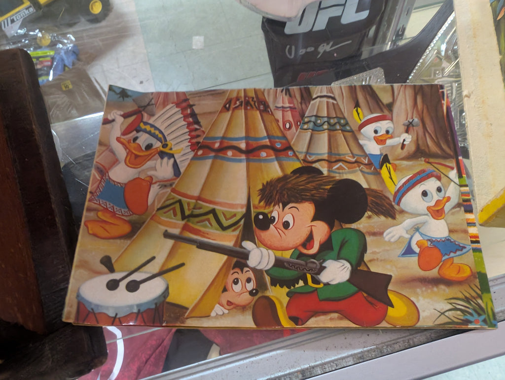 Vintage Disney Wooden Block Puzzle Mickey Mouse Donald Duck Native American Scene