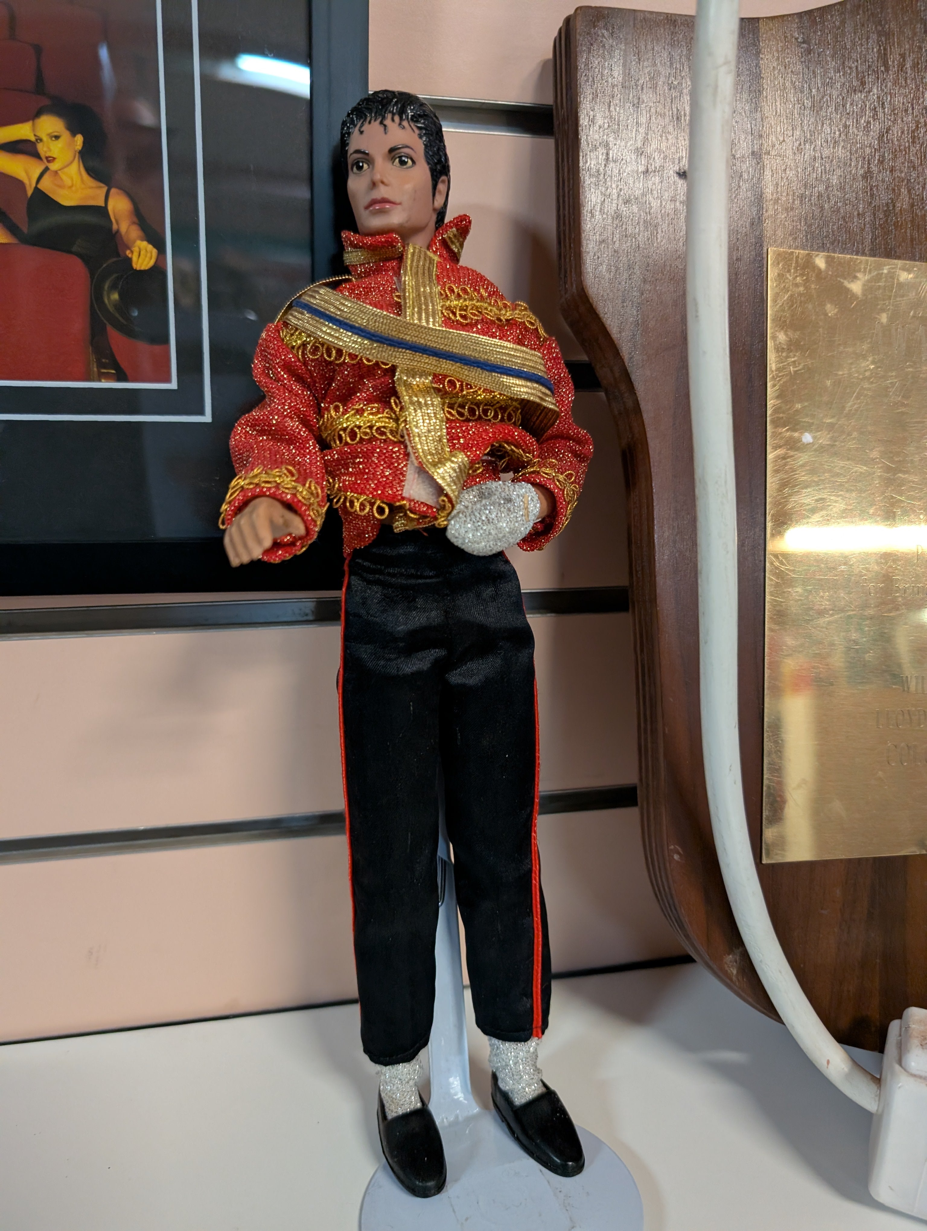 Vintage Michael Jackson Collectible Doll Red Military Style Jacket Display Figure