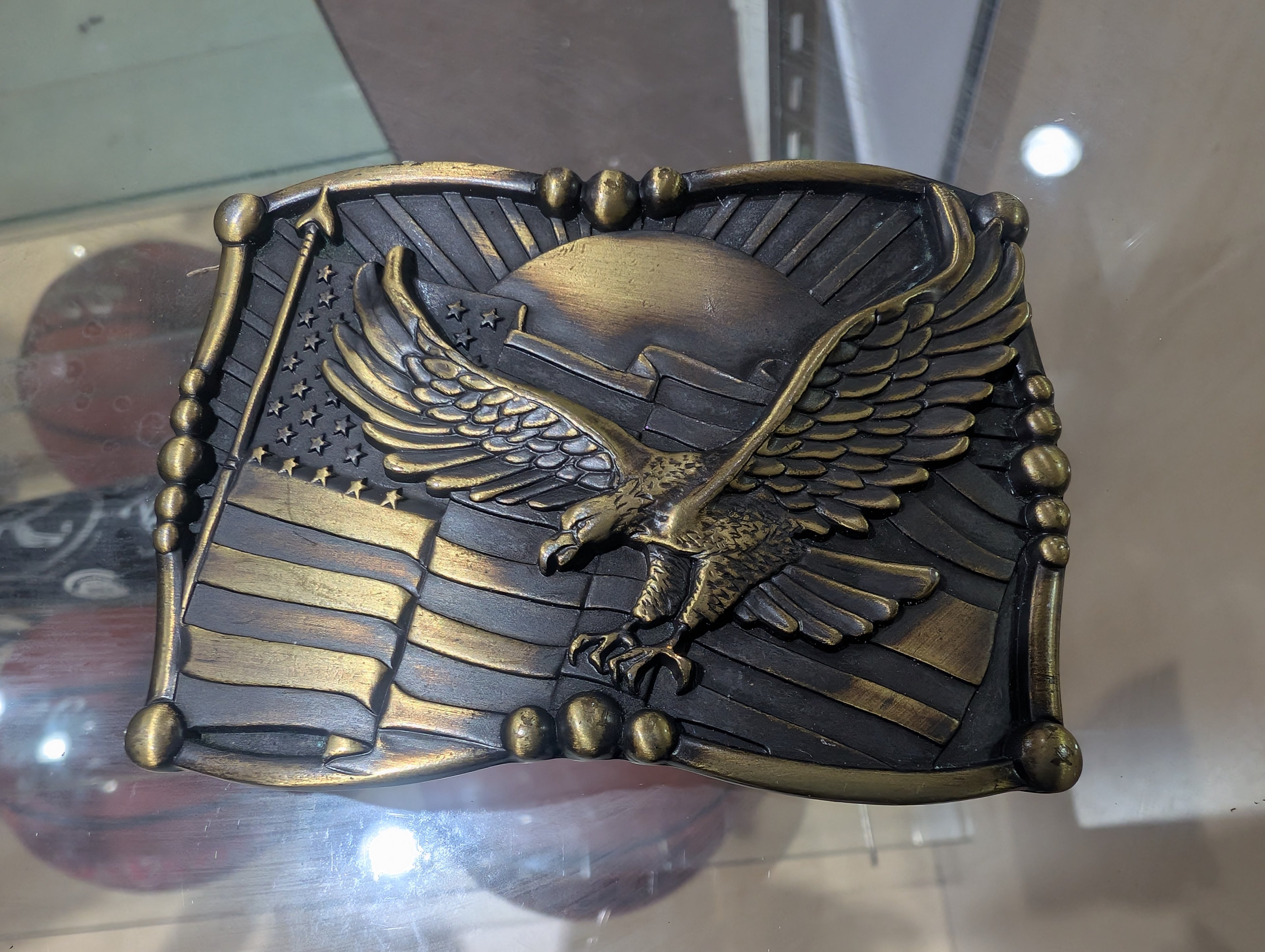 Vintage American Eagle US Flag Belt Buckle Patriotic Western Style Collectible