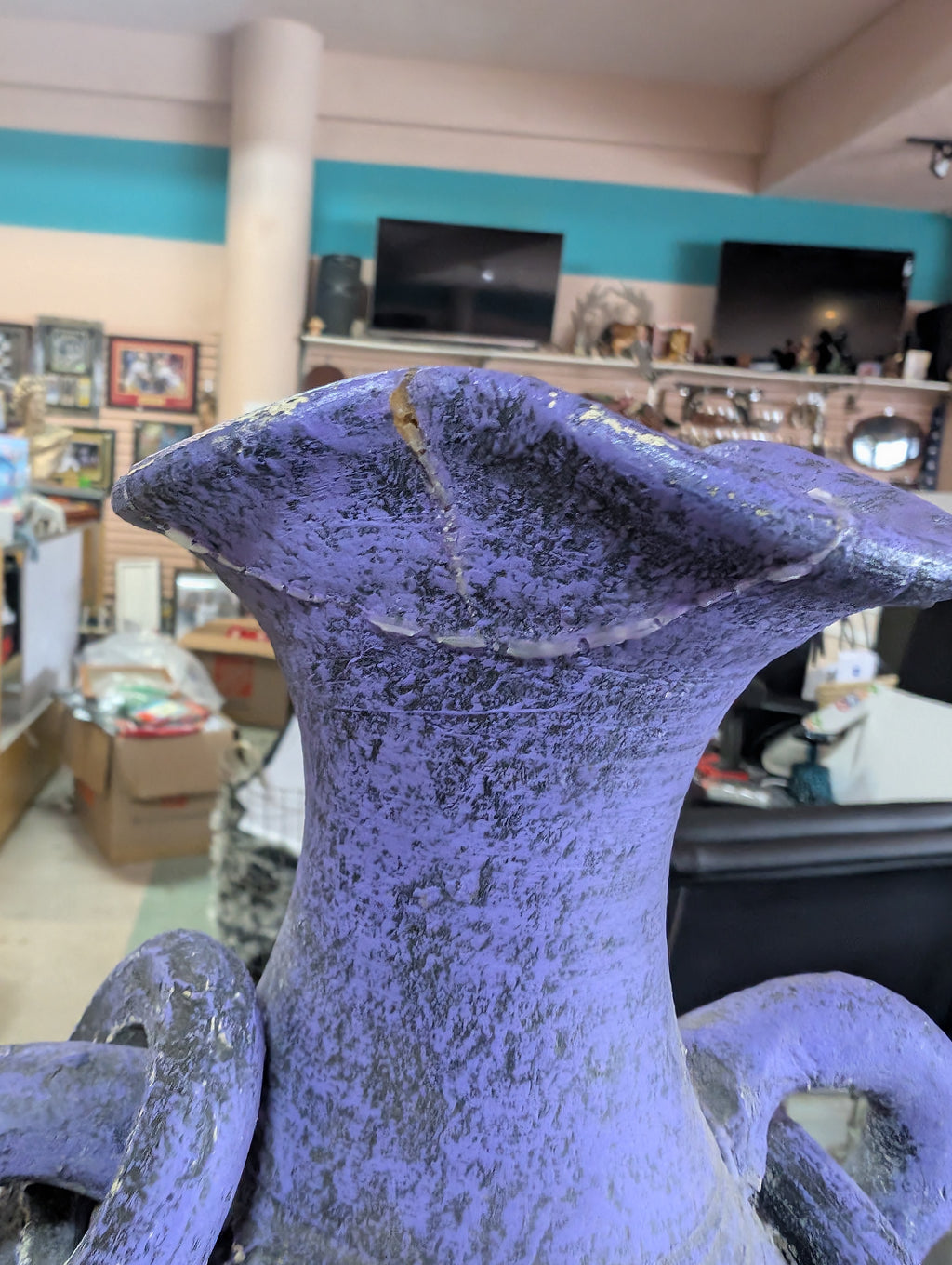Handcrafted Purple Decorative Amphora Vase Repaired Glued Rim Rustic Art Pottery