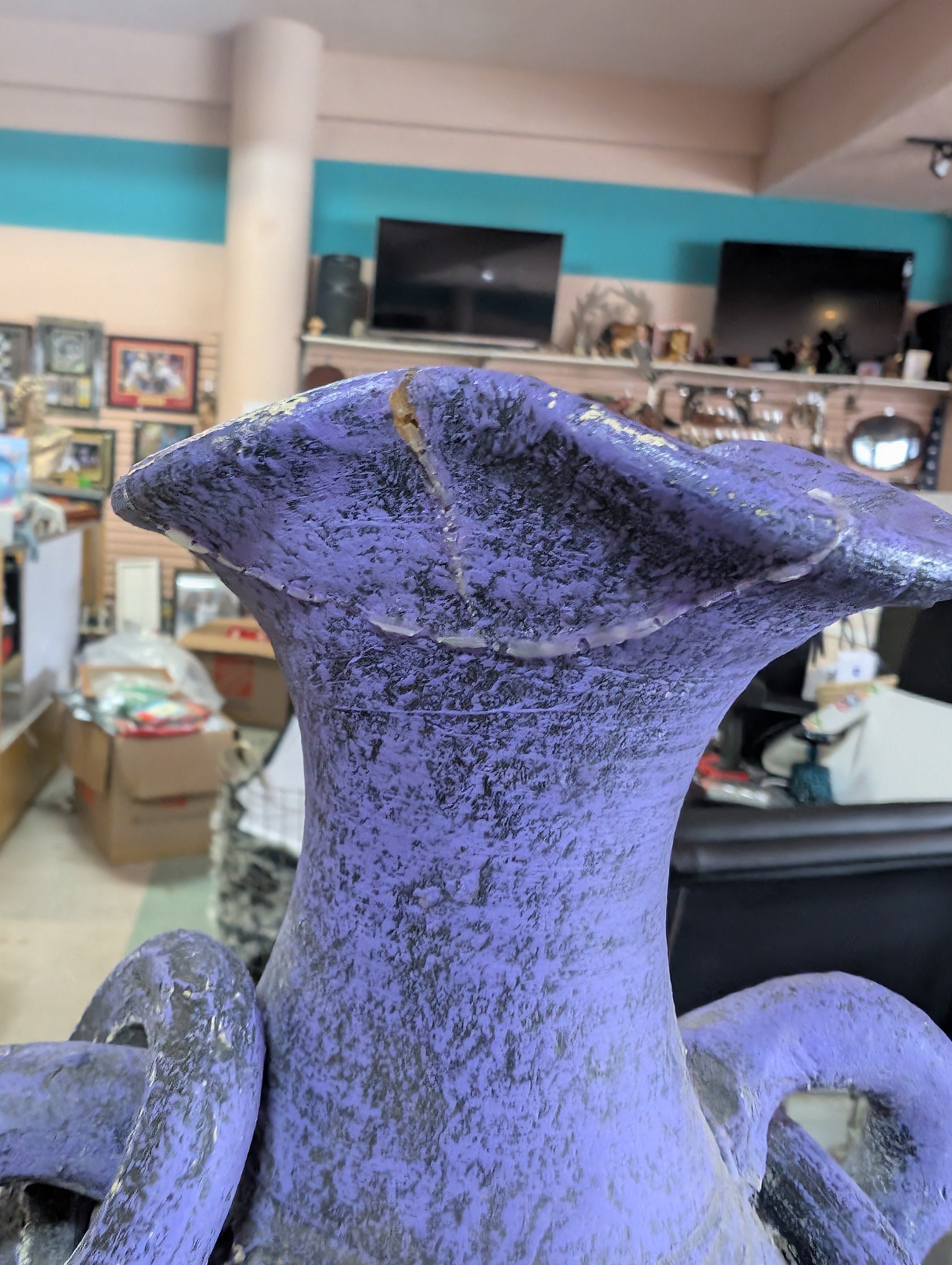 Handcrafted Purple Decorative Amphora Vase Repaired Glued Rim Rustic Art Pottery