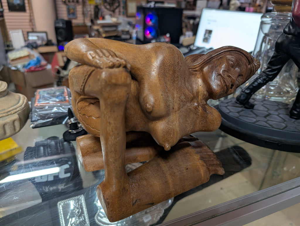 Hand-Carved Wooden Female Figure Sculpture Abstract Reclining Nude Art Statue
