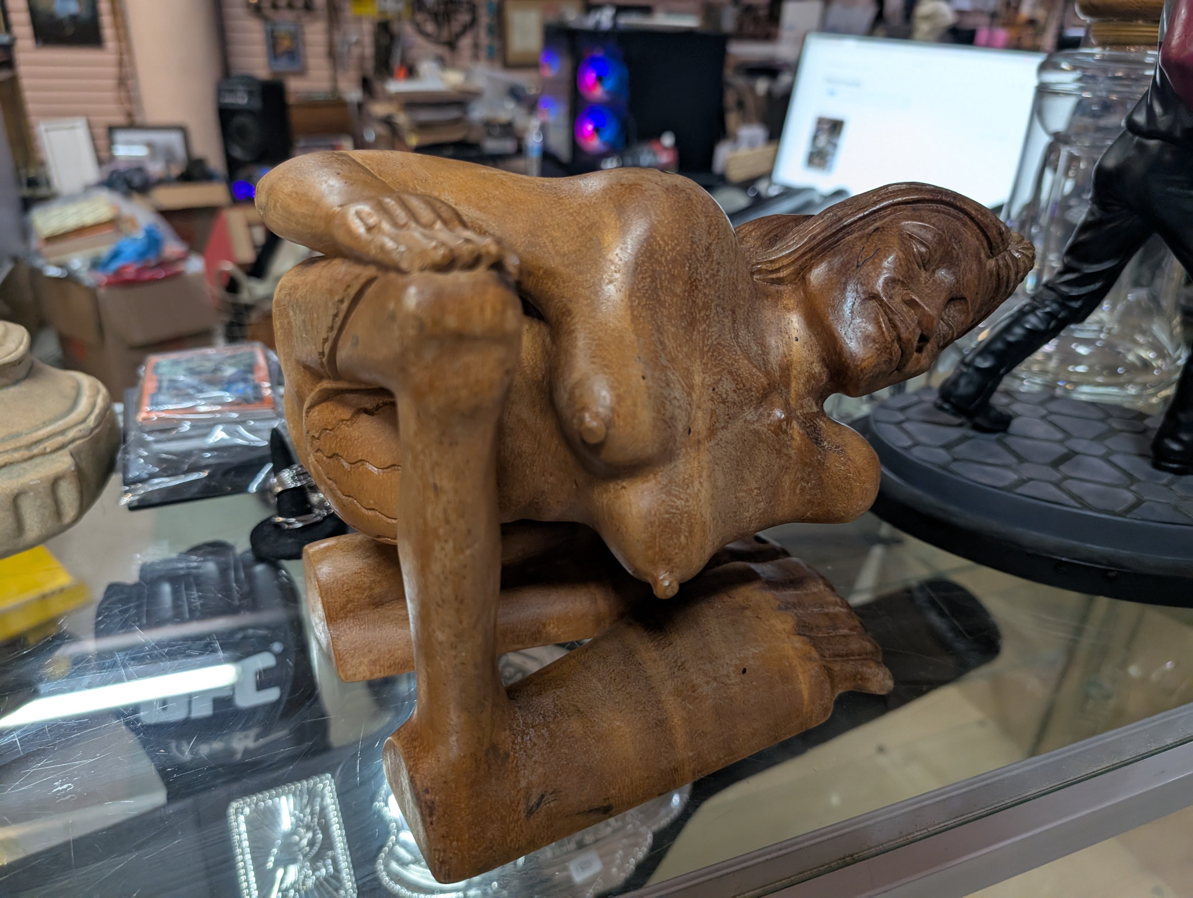 Hand-Carved Wooden Female Figure Sculpture Abstract Reclining Nude Art Statue