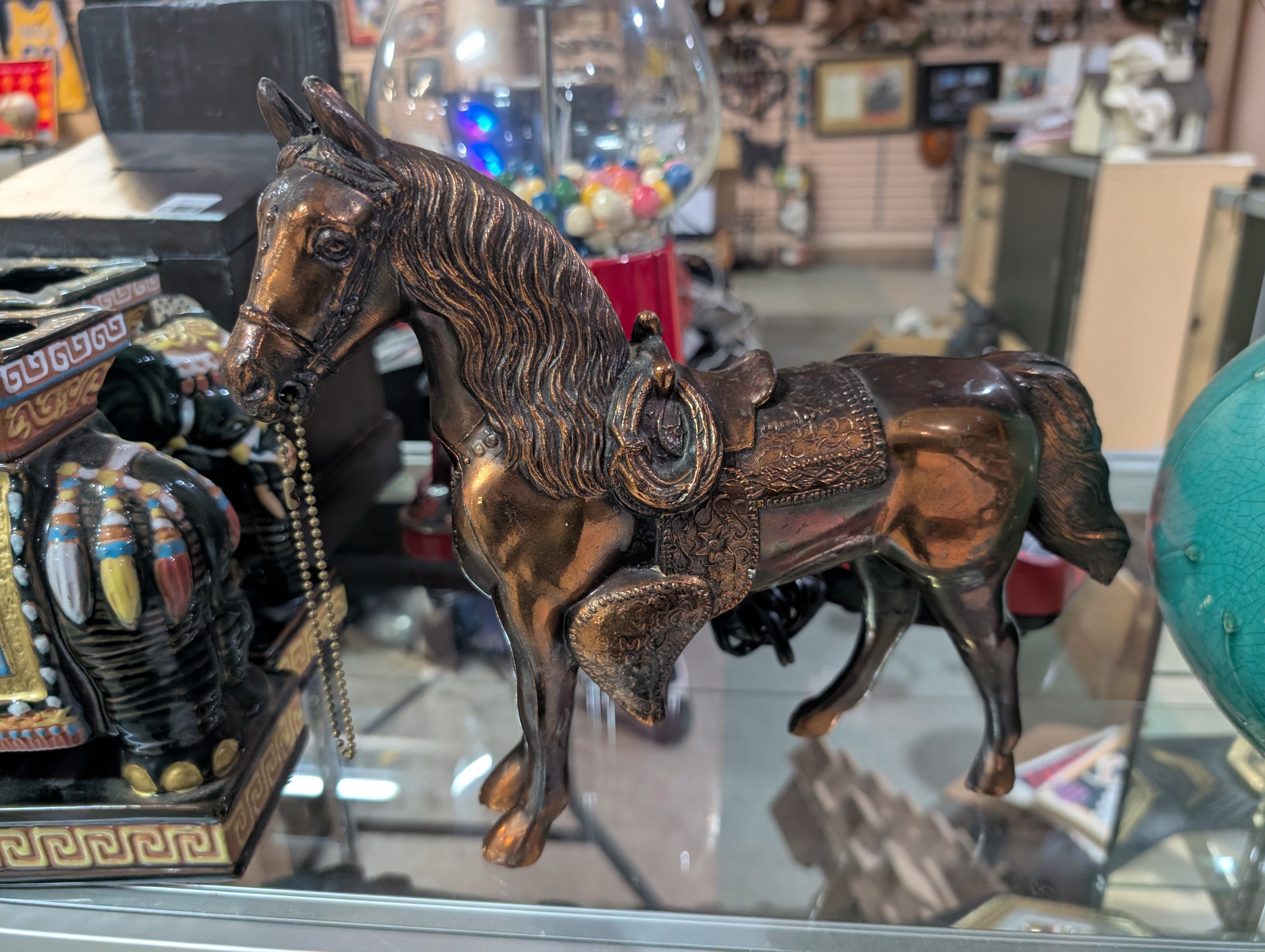 Vintage Copper Tone Horse Figurine Decorative Sculpture Equestrian Home Decor