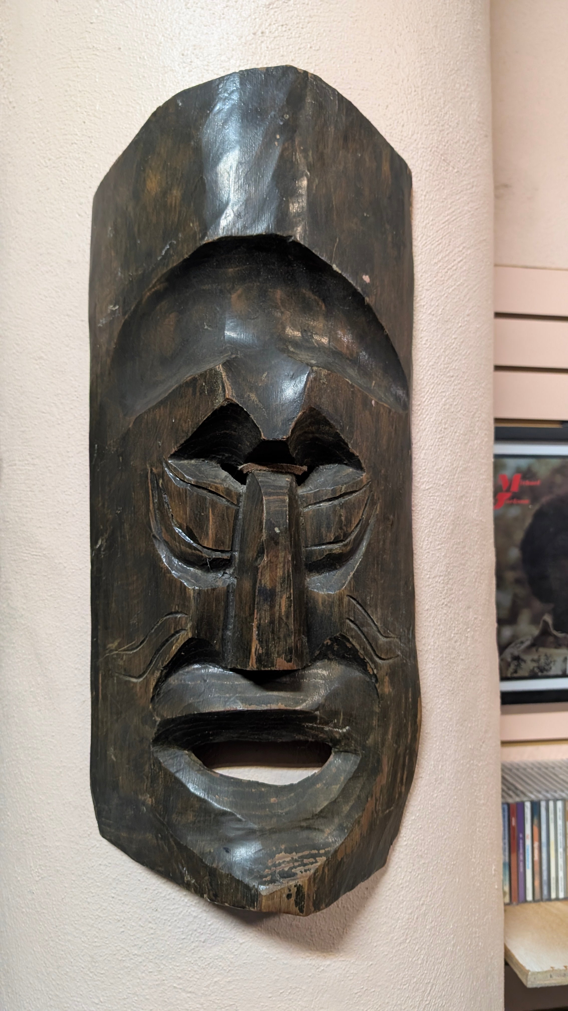 Vintage Hand Carved Wooden Tribal Mask Wall Hanging African Style Folk Art Decor