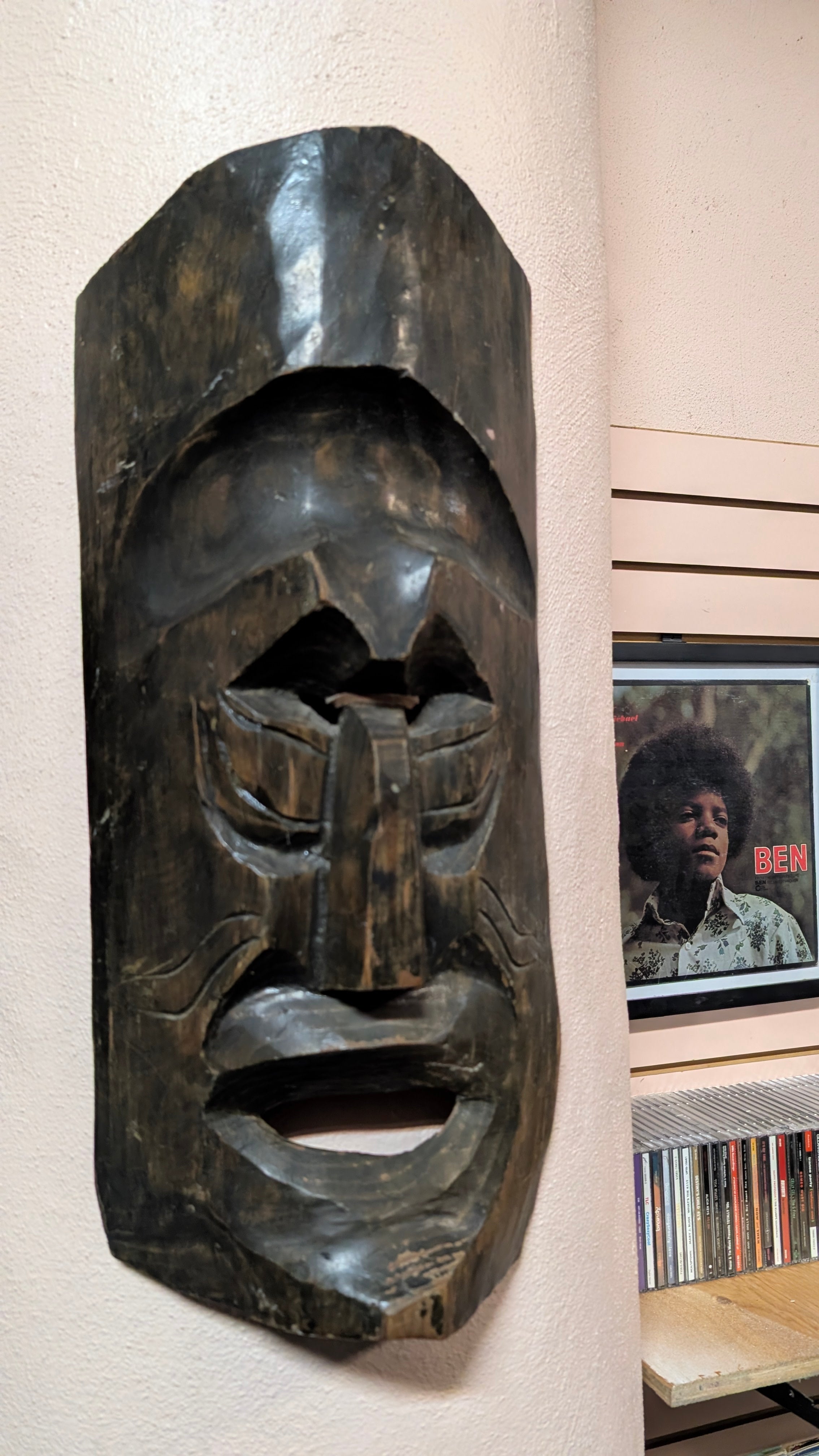 Vintage Hand Carved Wooden Tribal Mask Wall Hanging African Style Folk Art Decor