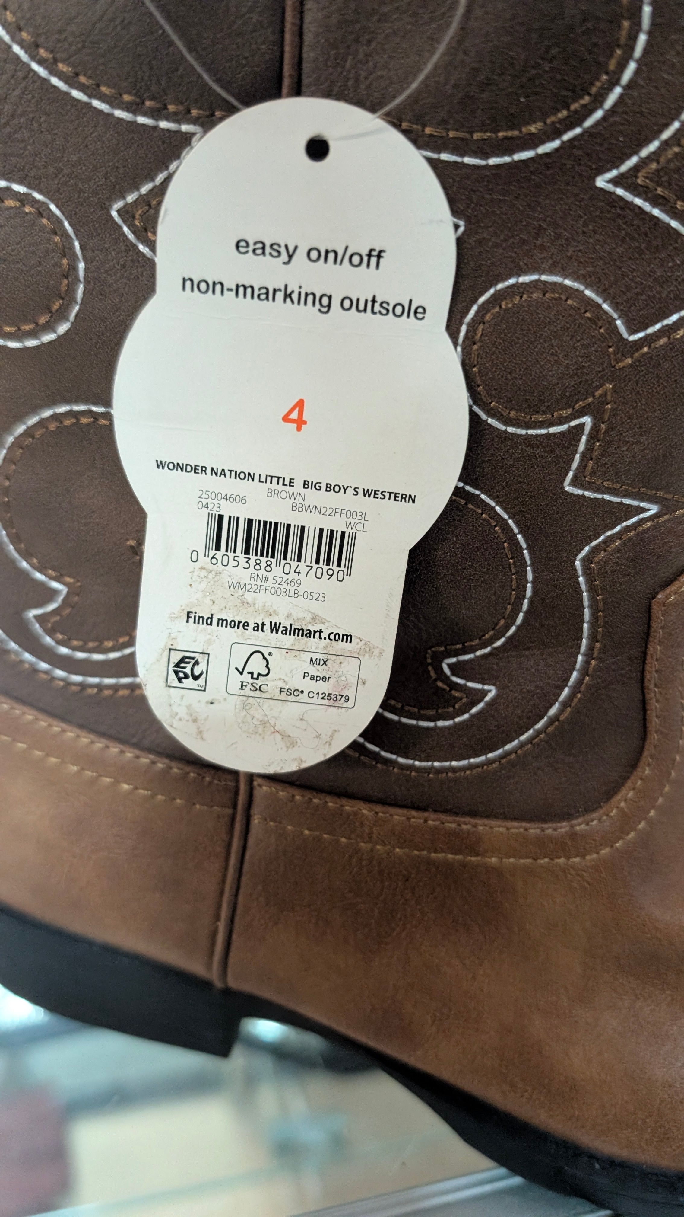 Wonder Nation Little Boys Western Boots Brown Size 4 New With Tags Kids Easy