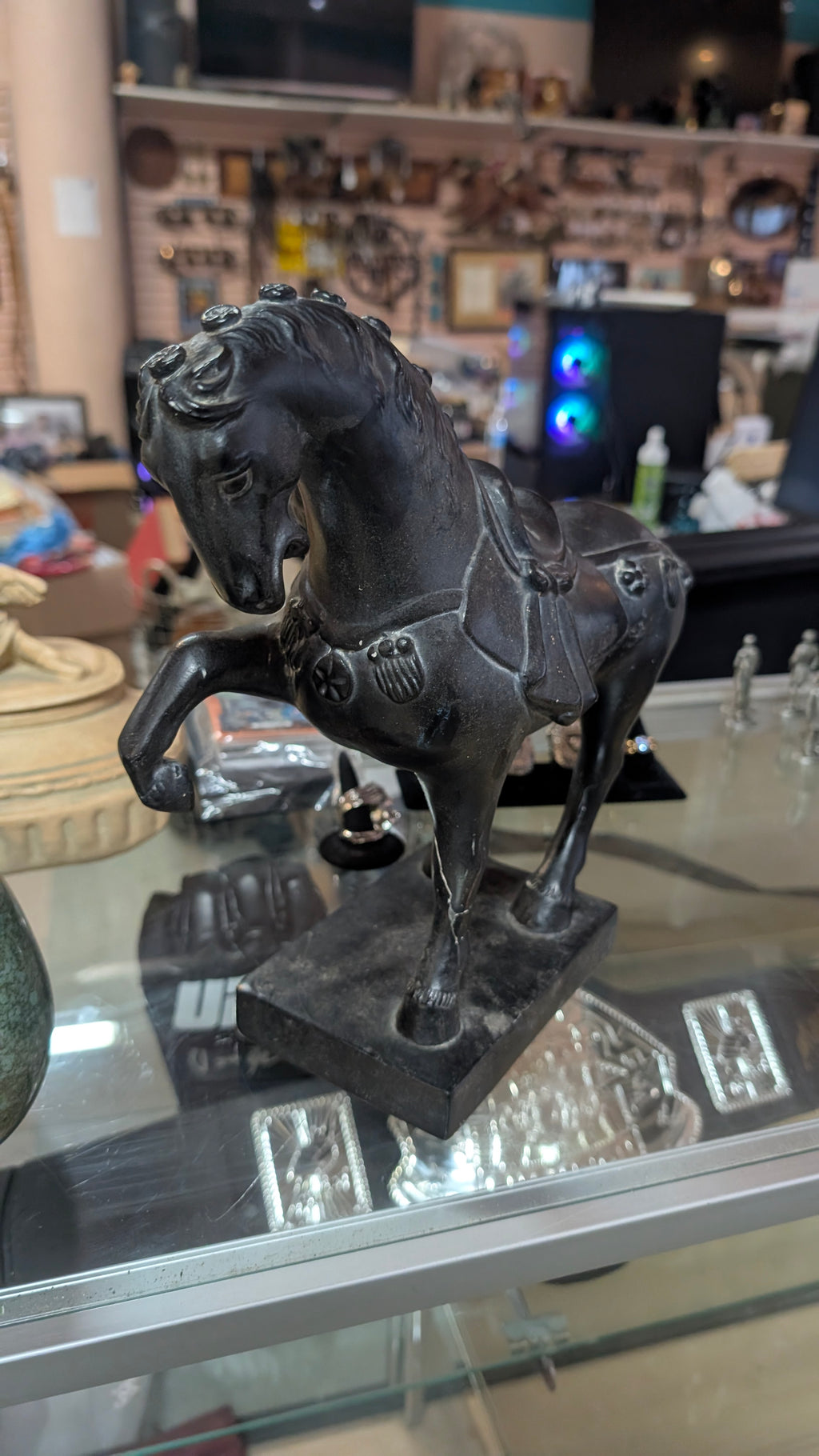 Decorative Rearing Horse Statue Black Finish Classic Equestrian Tabletop Decor