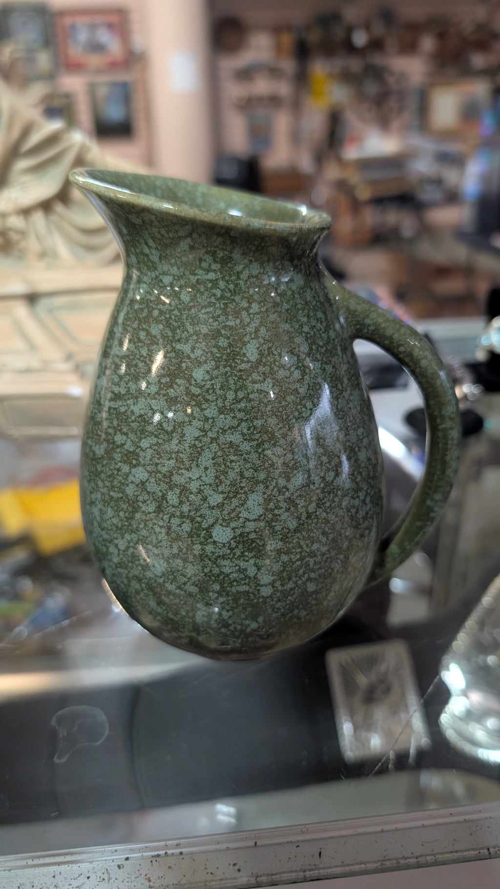 Vintage Studio Pottery Green Glaze Stoneware Pitcher Signed Dated 1990 Art