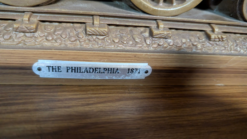 Vintage: The Philadelphia 1871 Train Locomotive Wall Plaque, 24"×8" Gold Toned