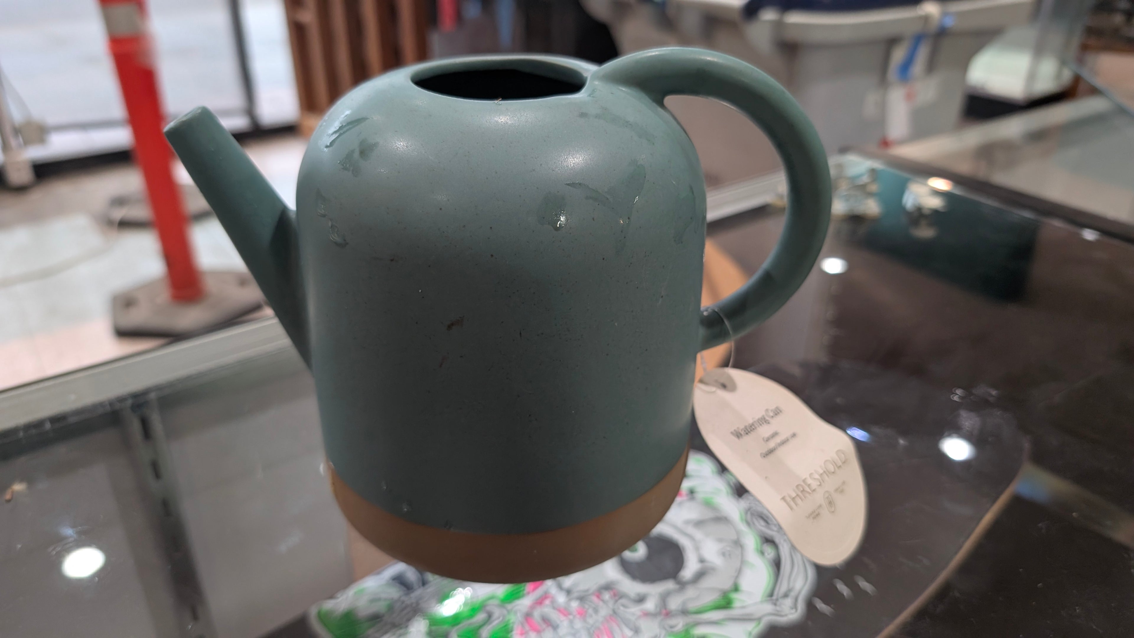Threshold Green Ceramic Watering Can Indoor Outdoor Home Decor Planter Accent