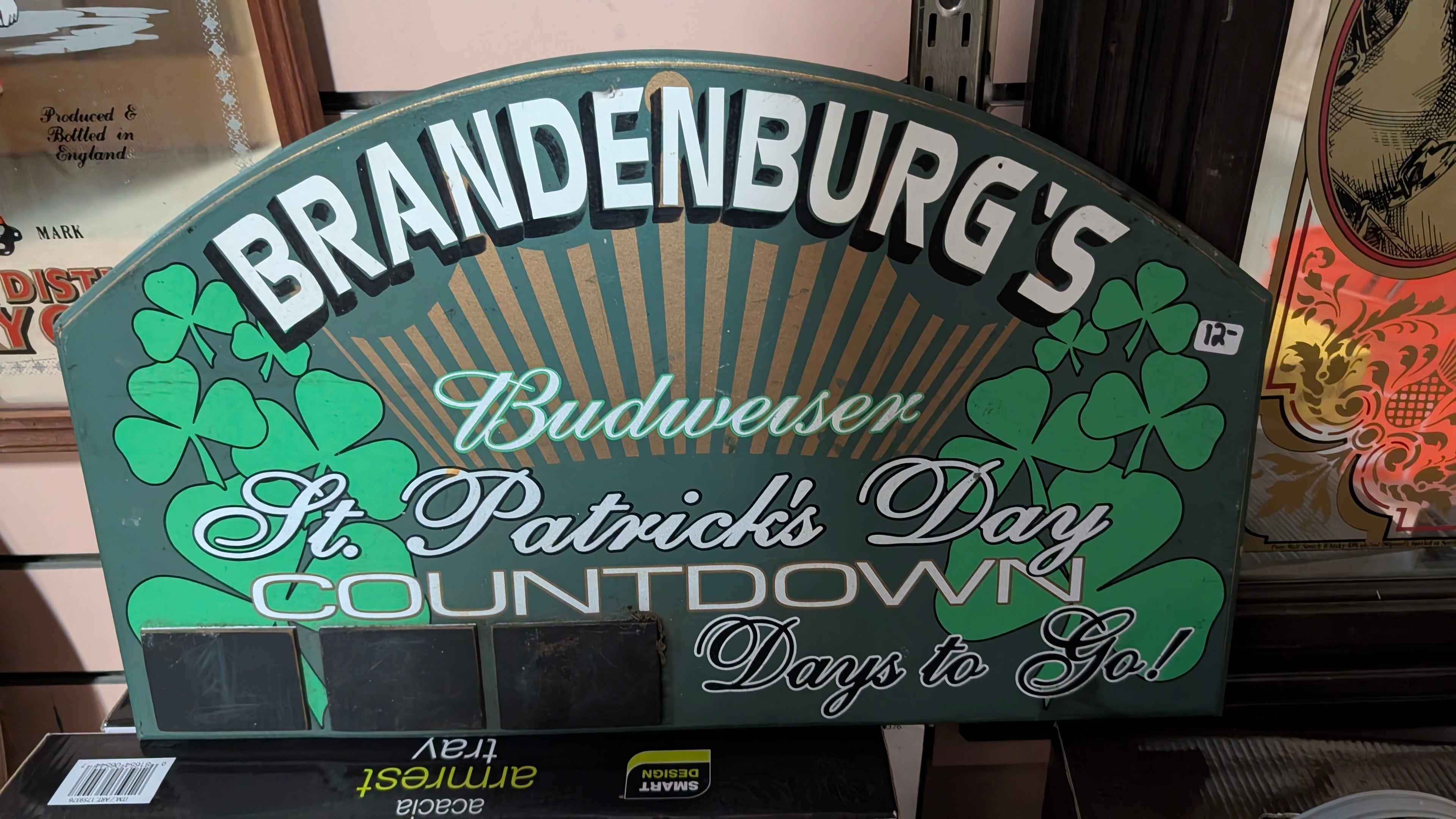 Vintage Budweiser Brandenburcs St Patricks Day Countdown Bar Display Sign Decor