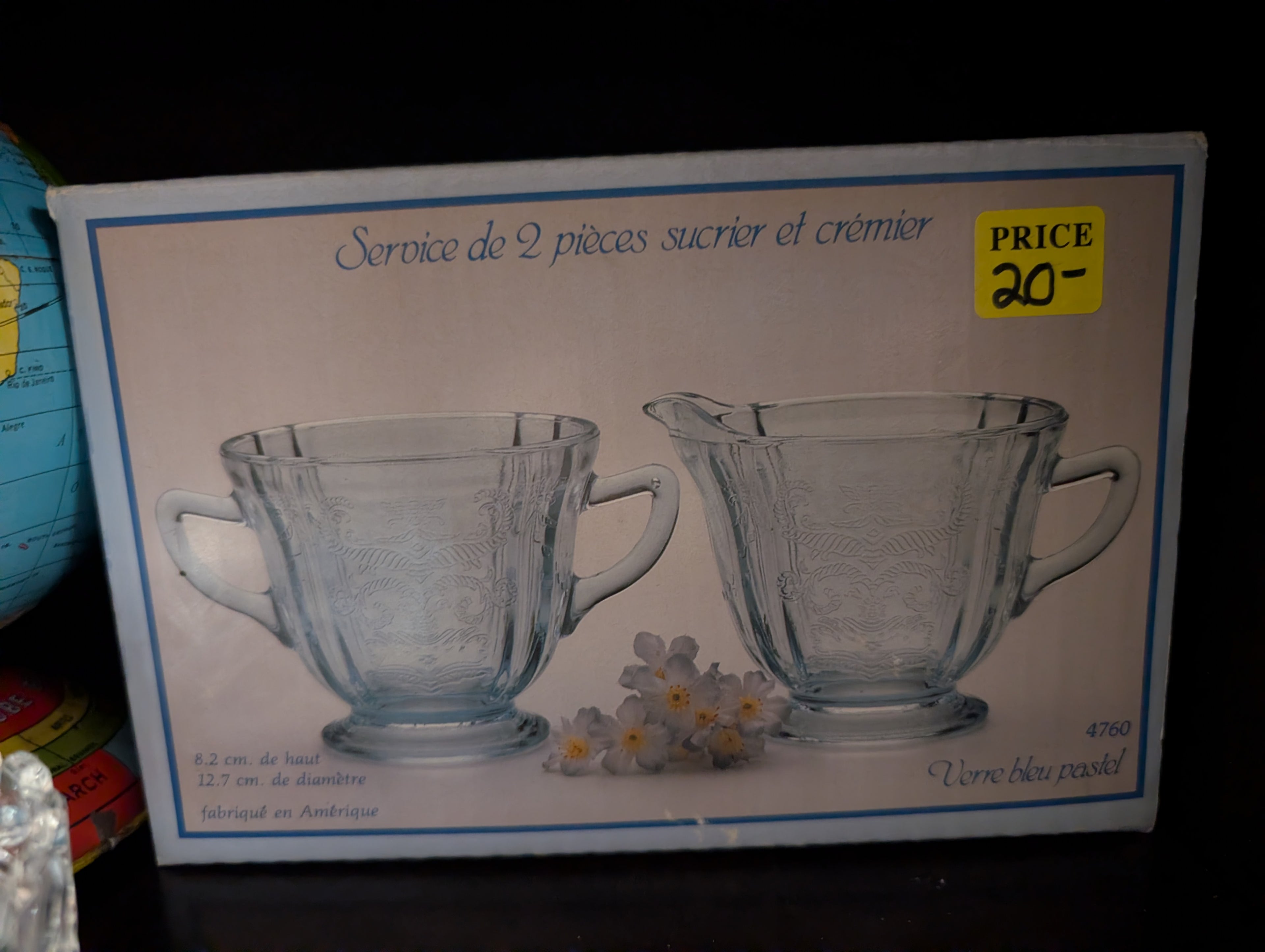 Vintage Pastel Blue Glass Sugar & Creamer Set 2-Piece Boxed French Label