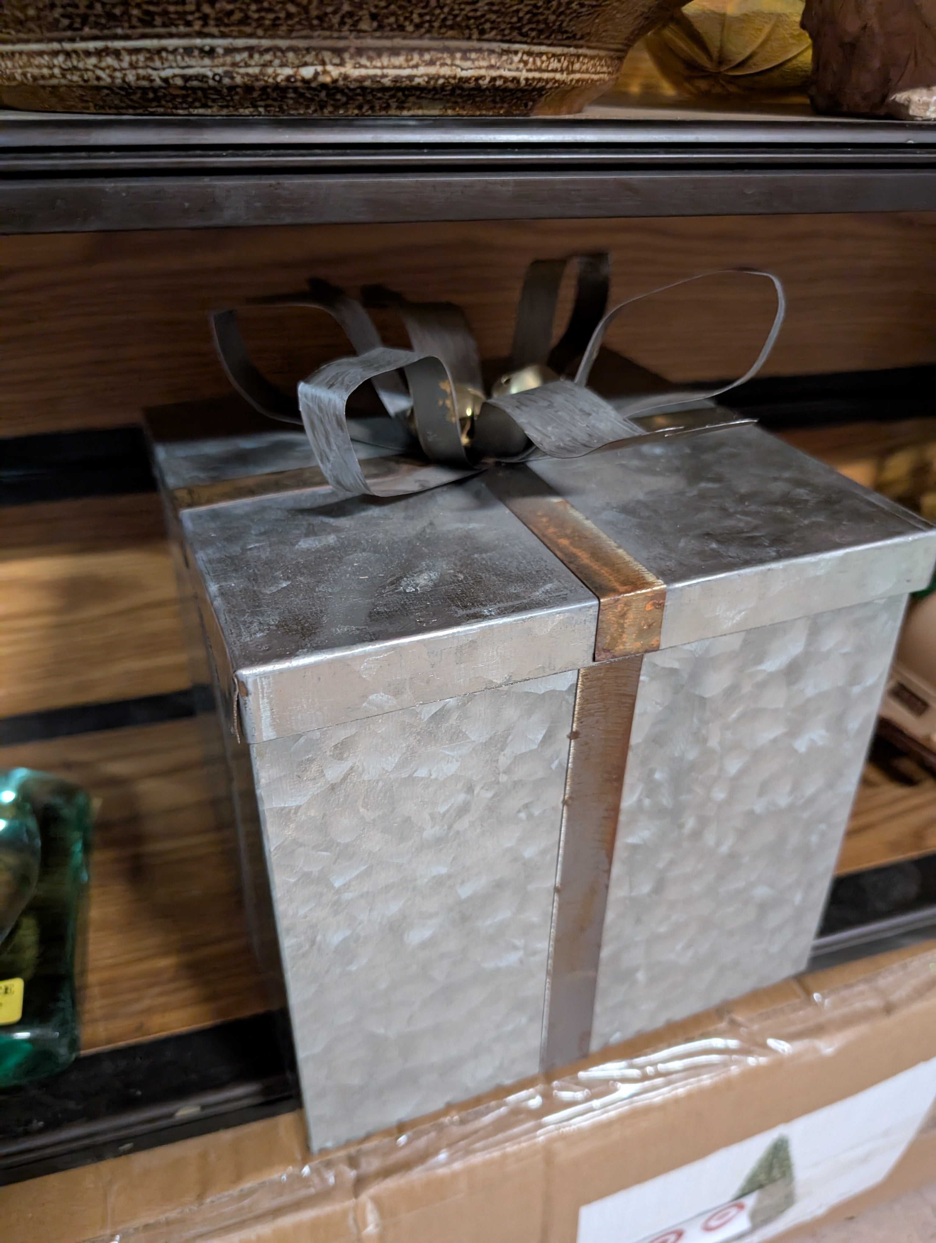 Decorative Galvanized Metal Gift Box With Ribbon Lid Rustic Farmhouse Display