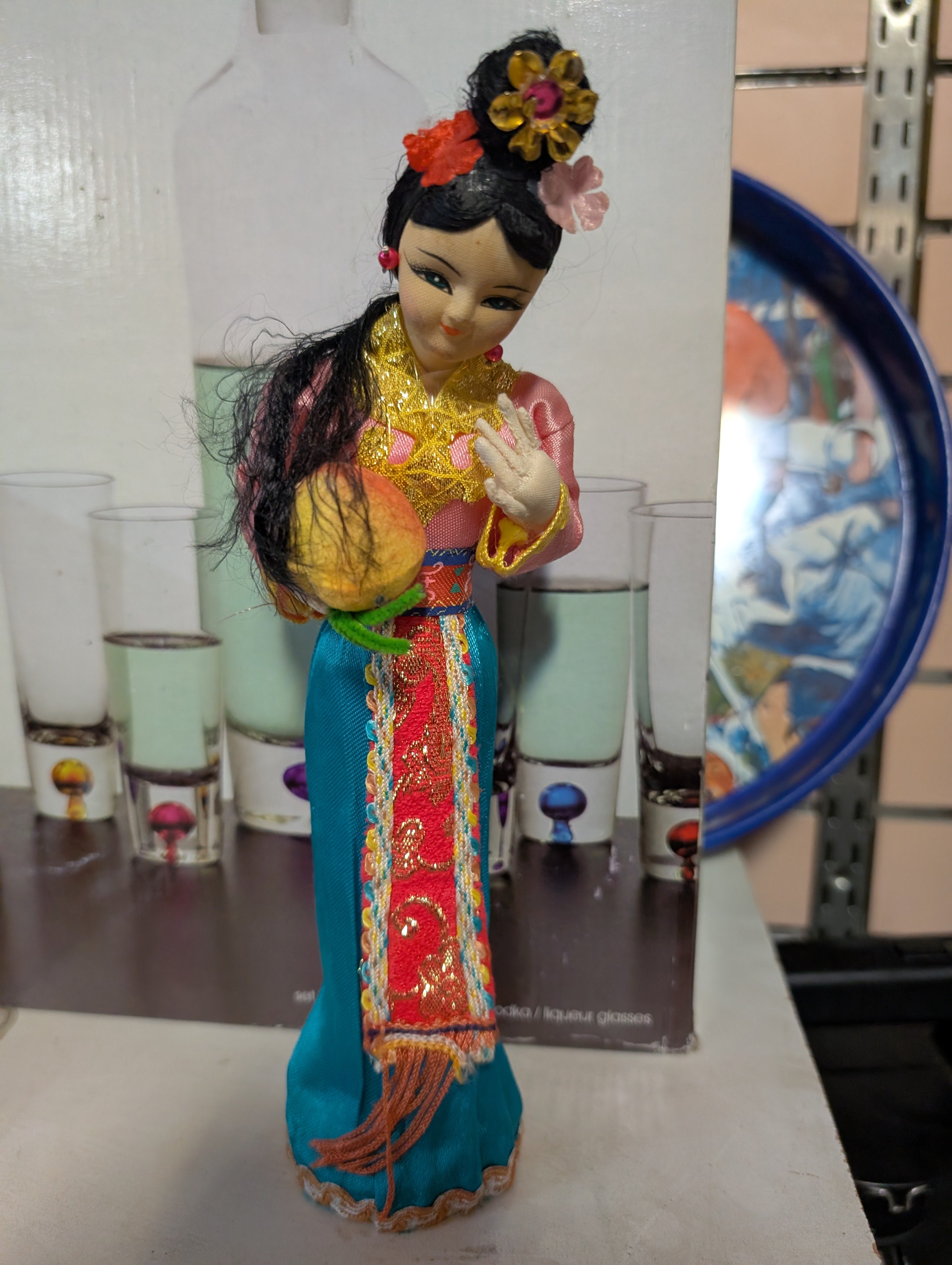 Vintage Asian Style Cloth Doll Handcrafted Traditional Costume Decorative Figure