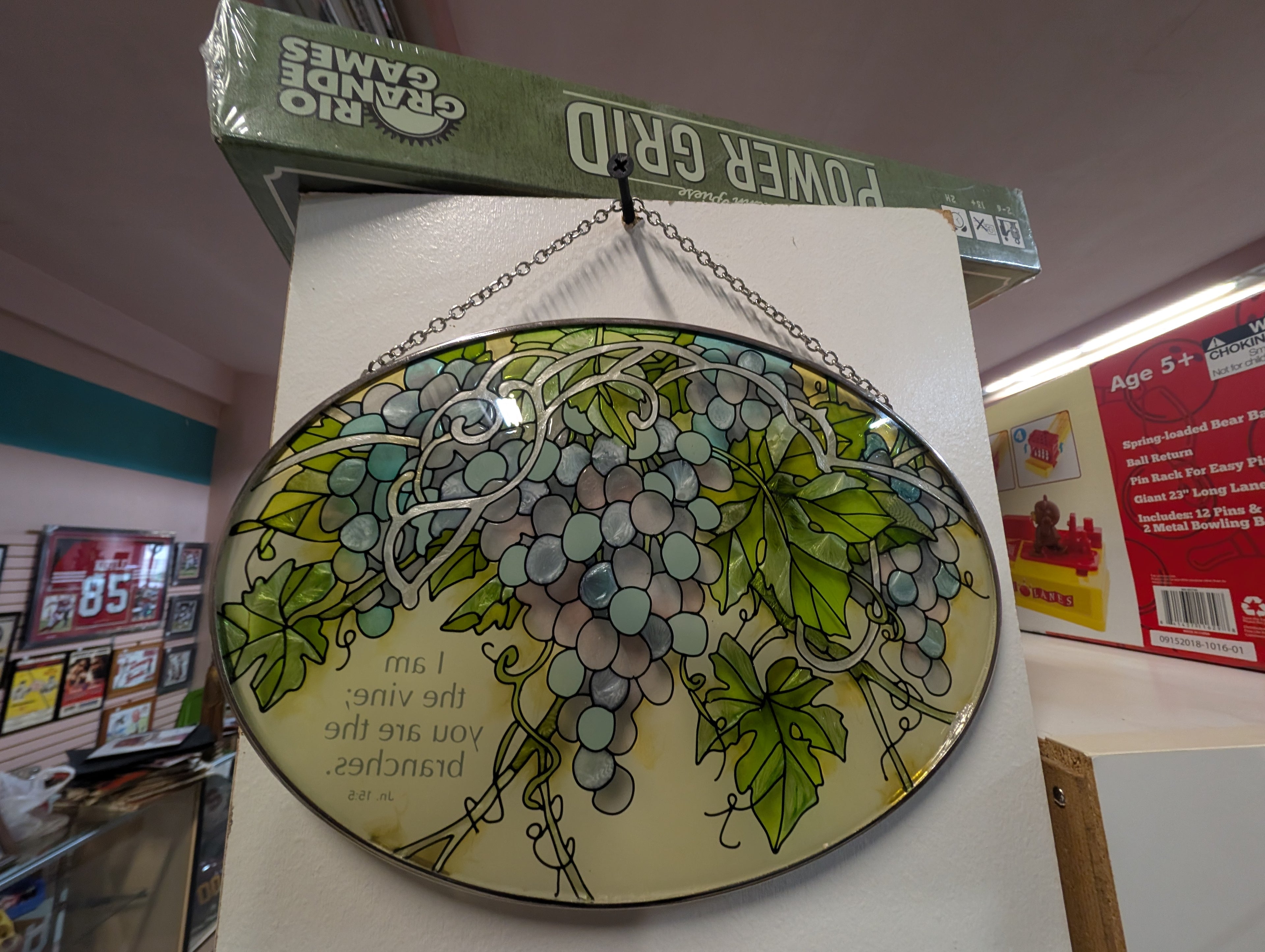 Vintage Stained Glass Grape Vine Suncatcher Hanging Window Decor Leaded Panel