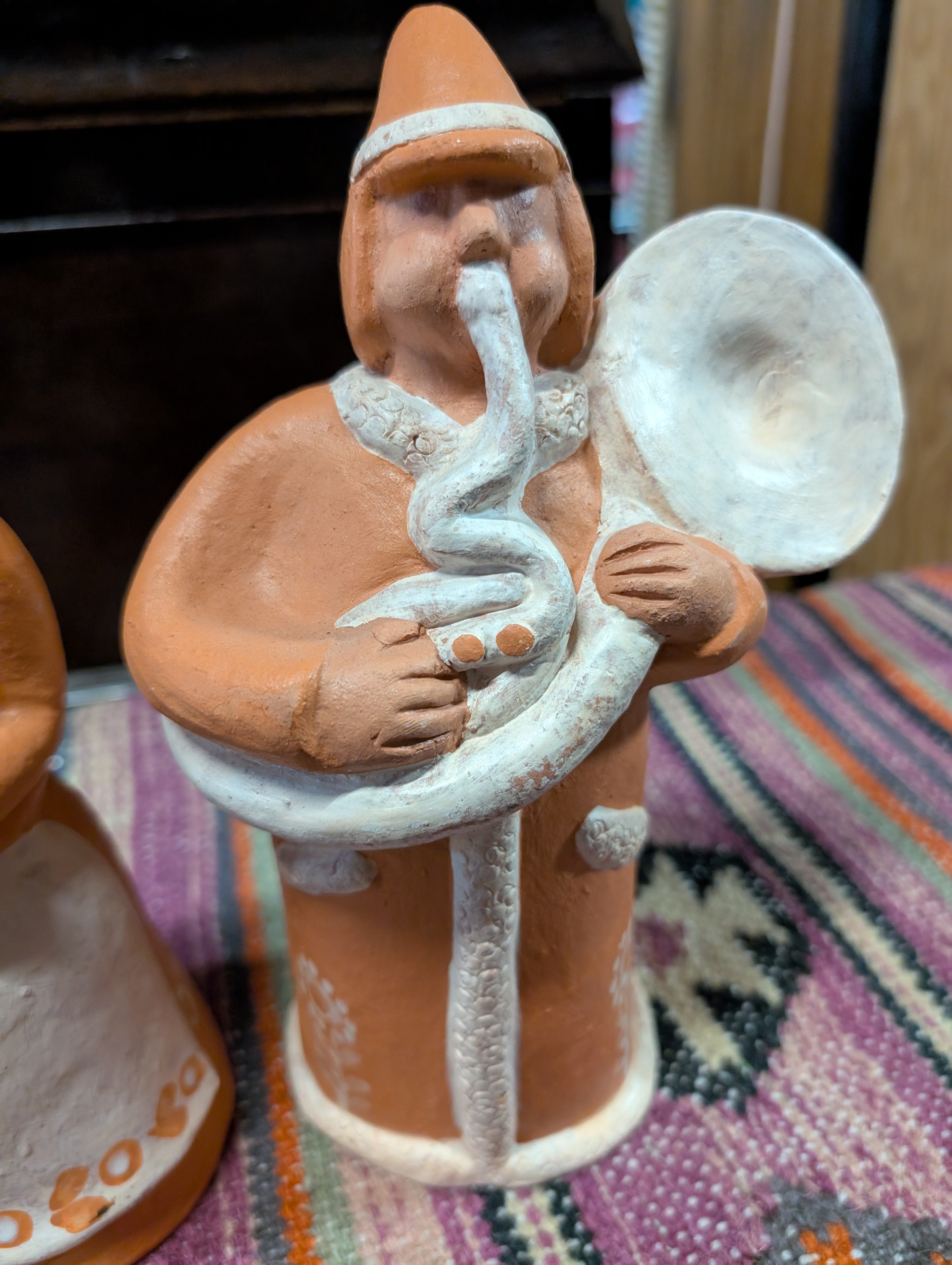 Vintage Signed Terracotta Folk Musician Figurine Pair Hand Painted Rustic Decor