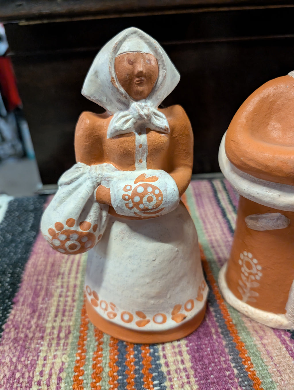 Vintage Signed Terracotta Folk Musician Figurine Pair The Rabock 2000 Handmade