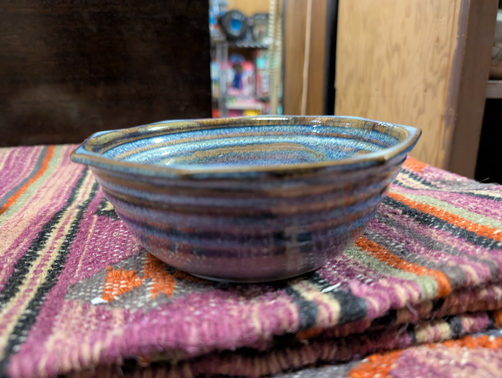 Handmade Blue Glazed Ceramic Bowl Leaf Motif Studio Pottery Art Dish Decor Set