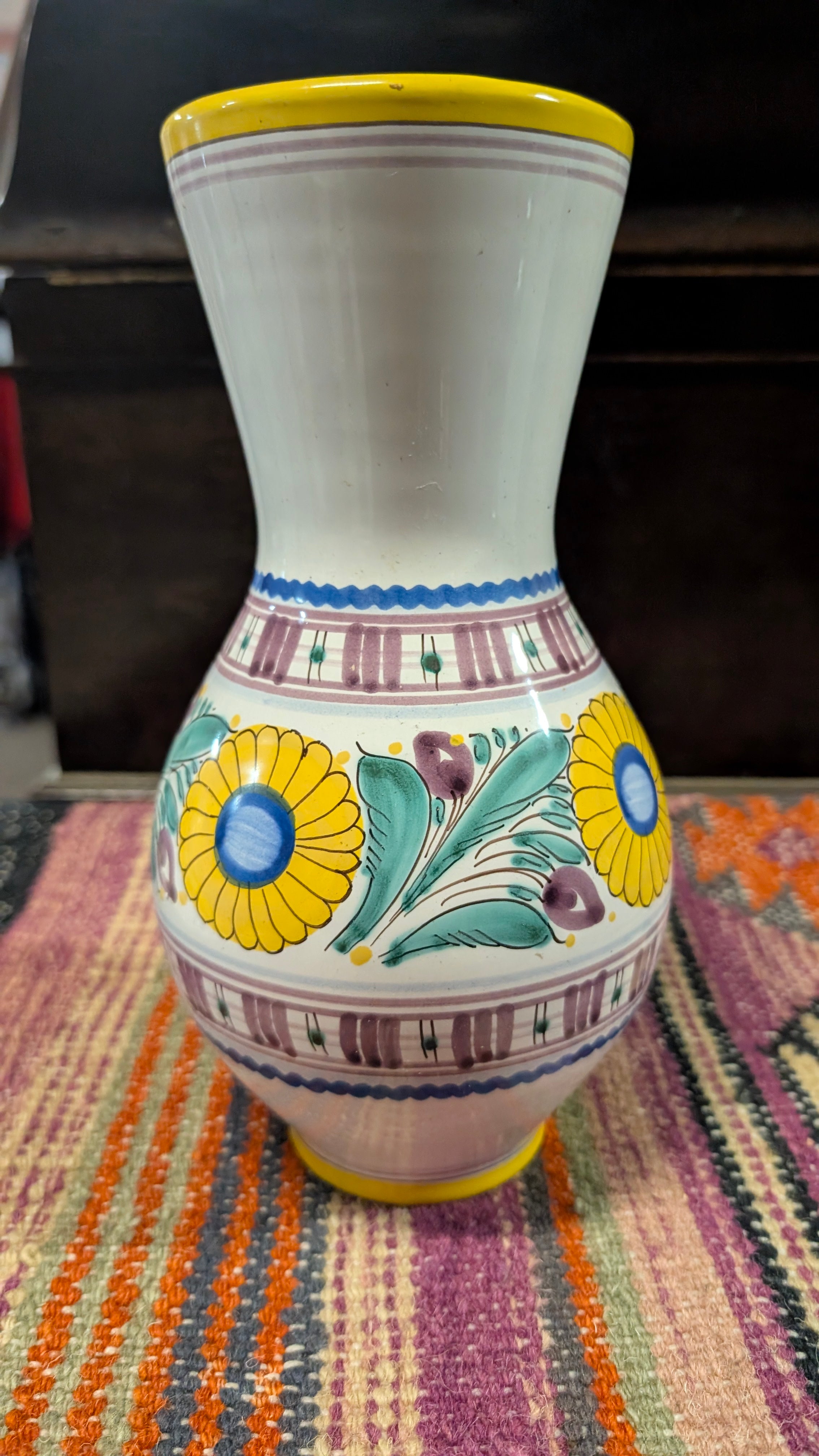 Vintage Hand Painted Ceramic Flower Vase Mexican Folk Art Decorative Home Decor
