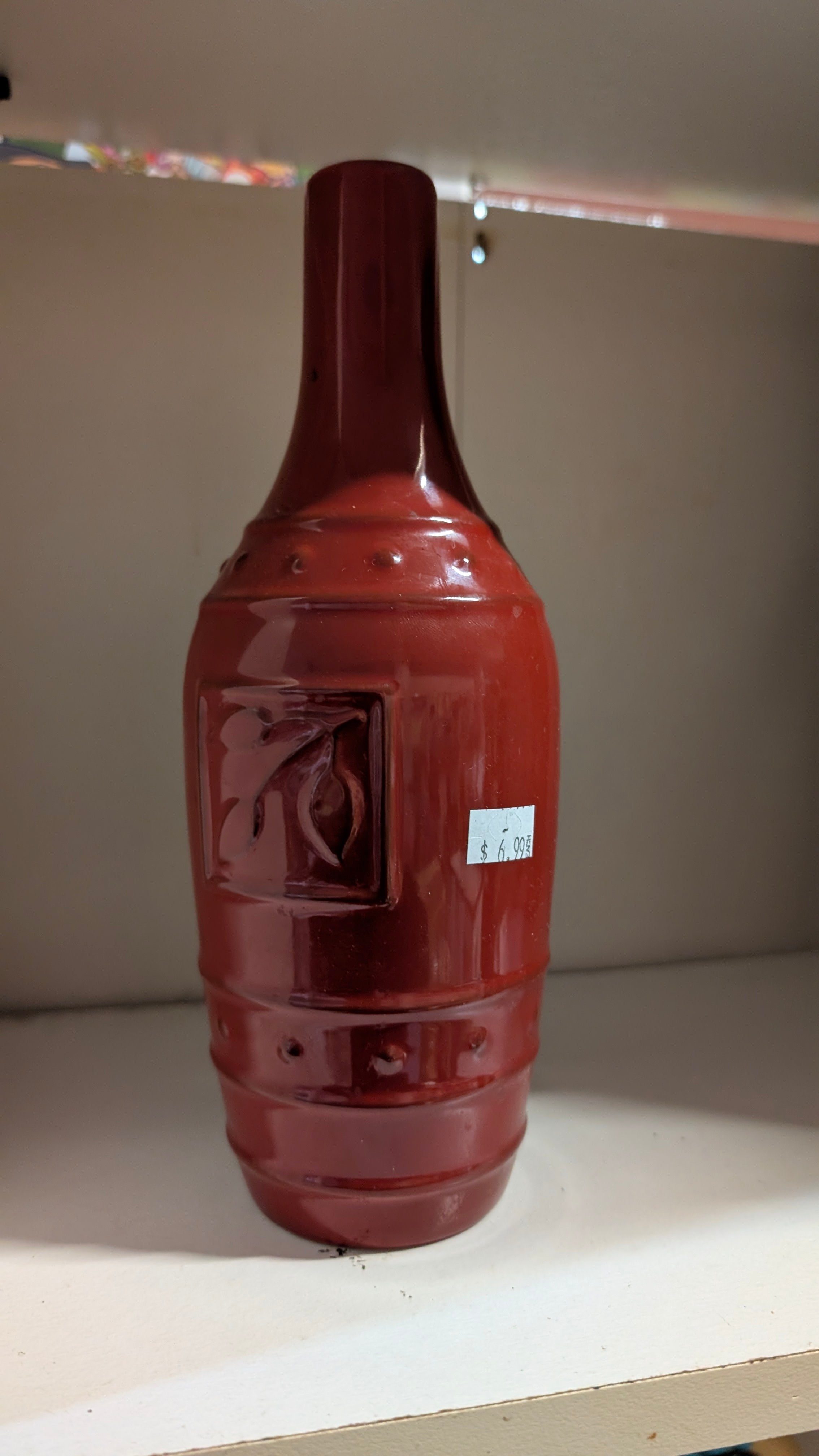 Vintage Red Glass Decorative Bottle Vase Art Glass Home Decor Display Piece